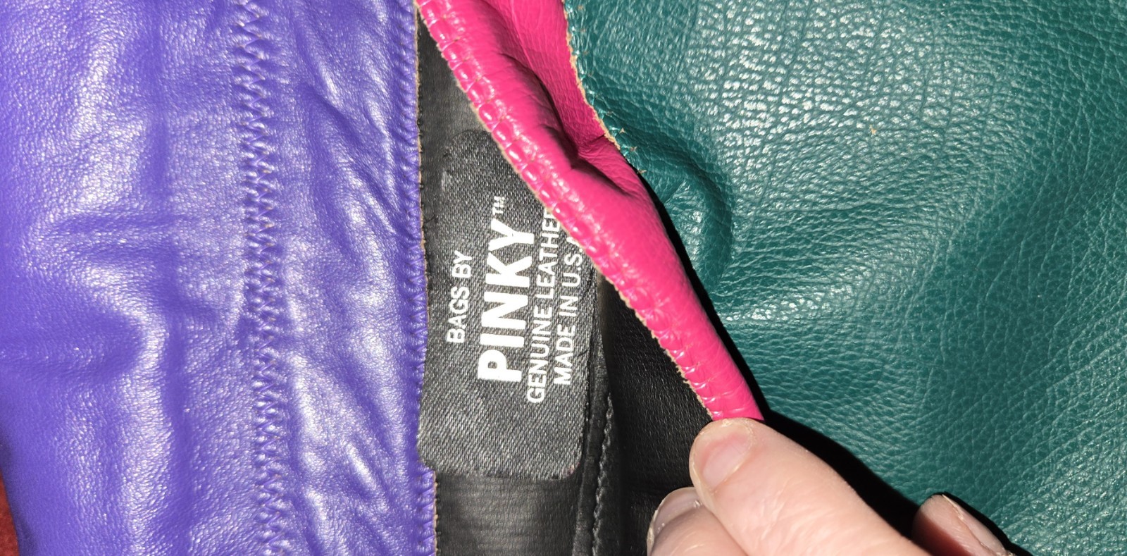 Vintage 80sLeather Pinky Colorblock Tassle Handbag Crossbody Studded