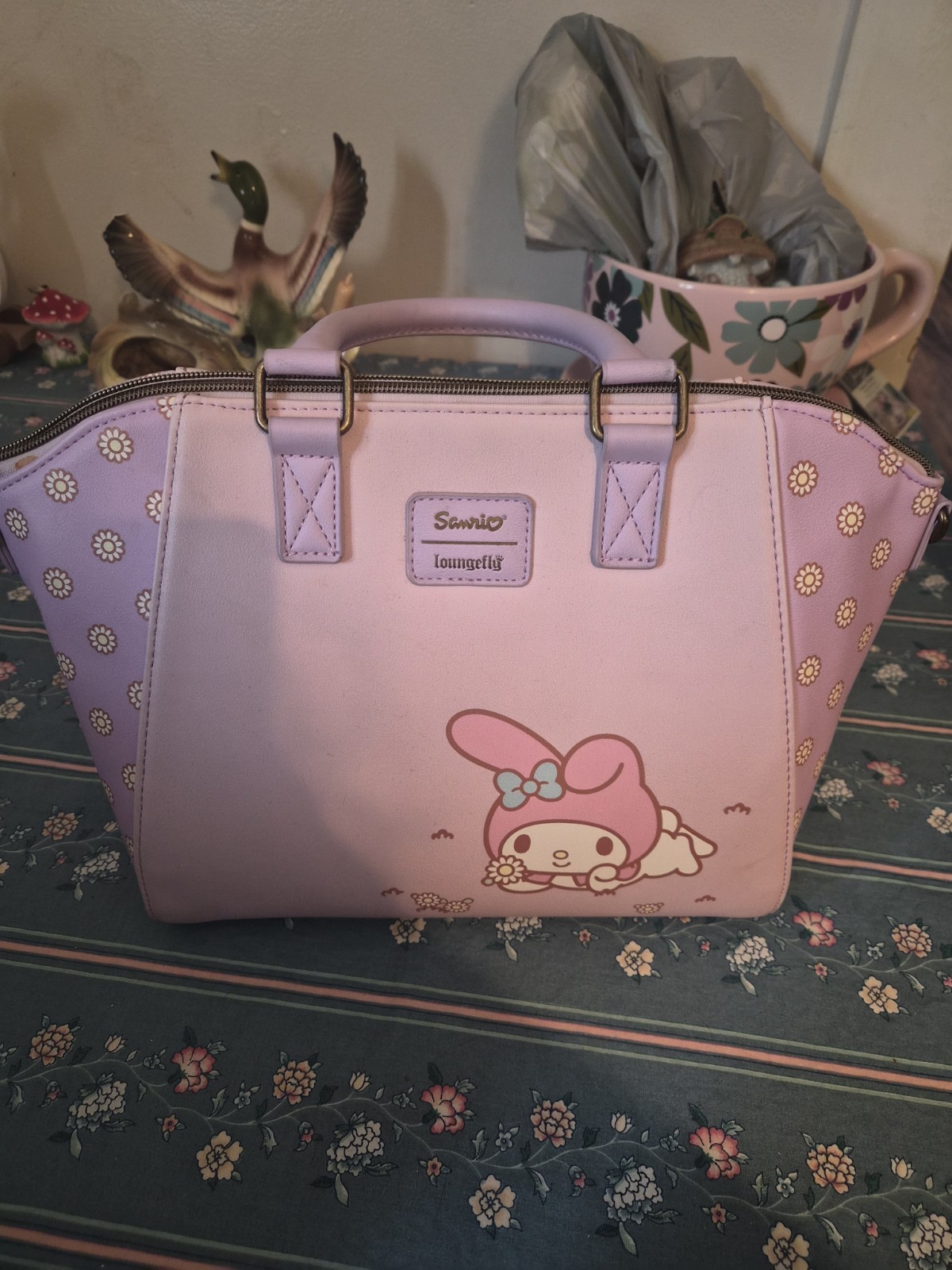 Sanrio Loungefly My Melody Large Handbag Purse Pink Purple Shoulder Strap AS IS
