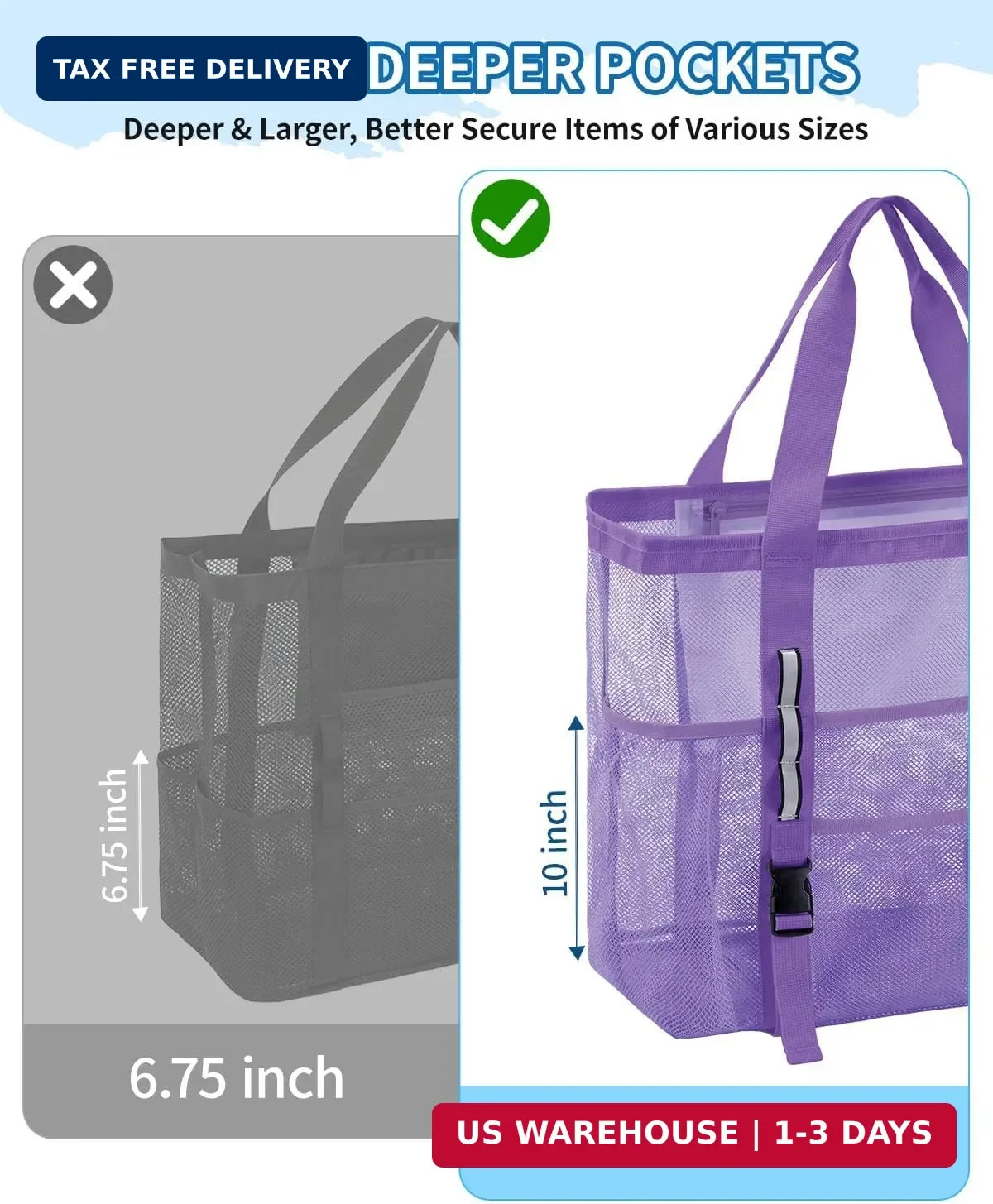 WANDF Mesh Beach Bag for Women, Large Beach Tote Bags with 40oz Tumbler Side Poc