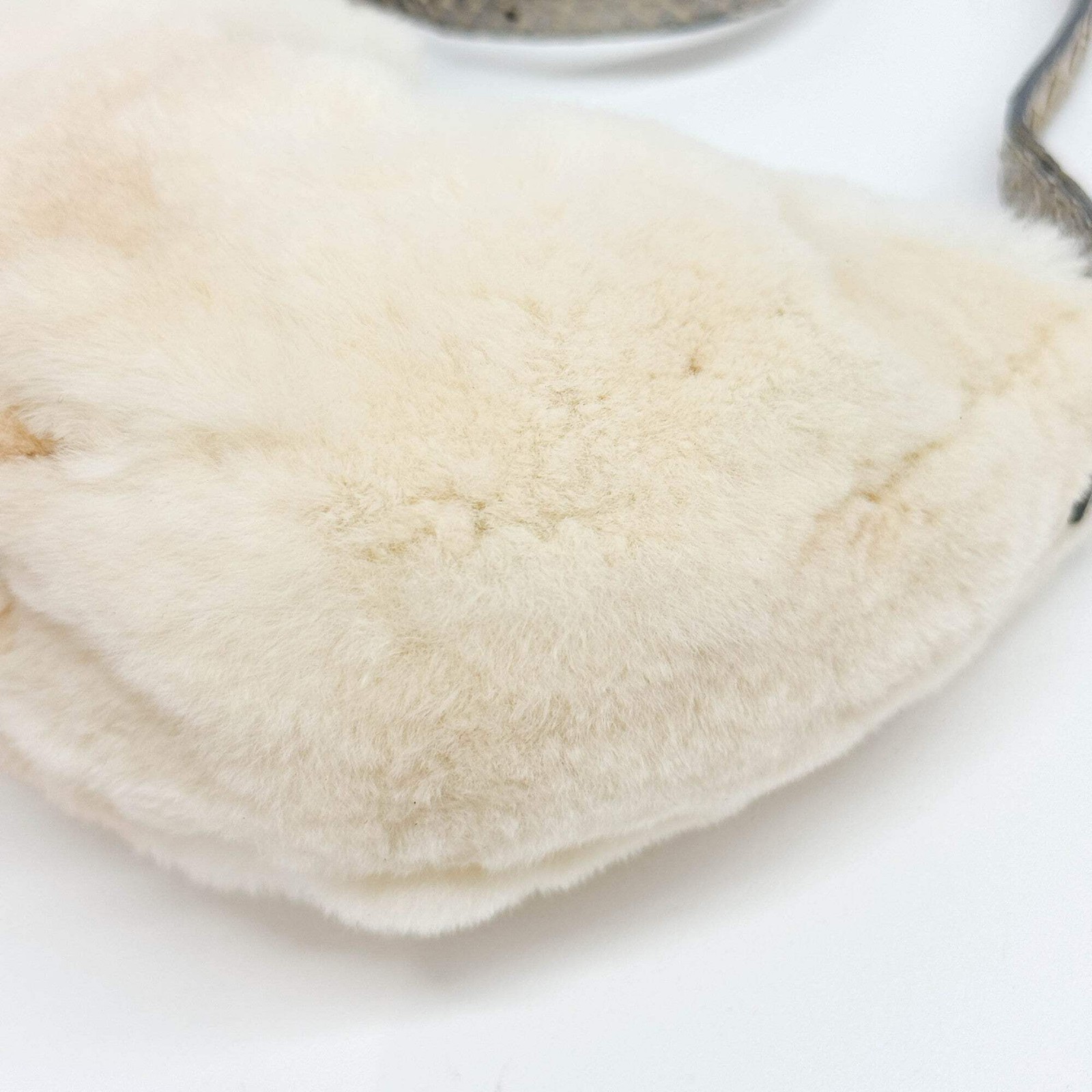 FENDI Mini Croissant Cream Rabbit Fur Hand Bag