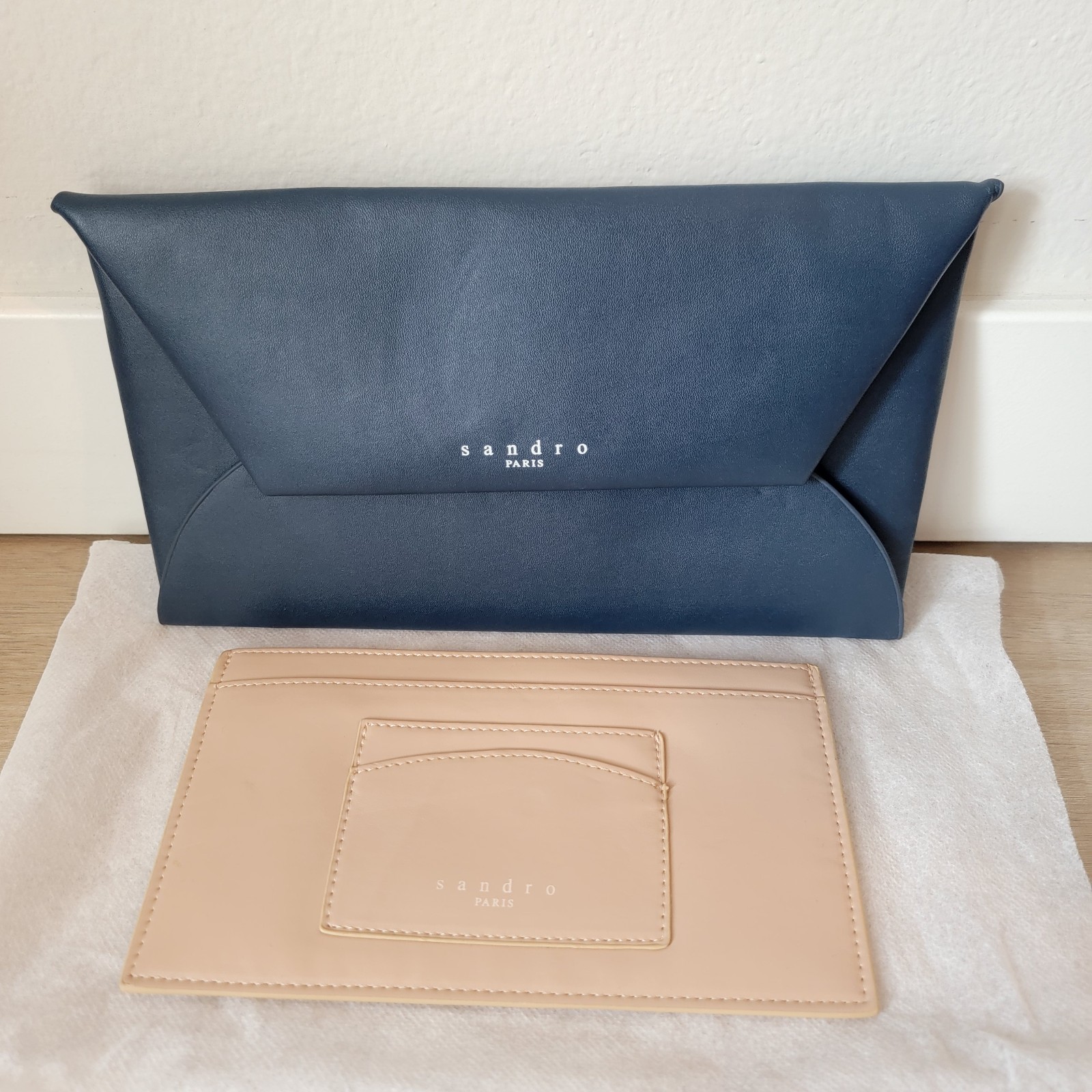 Sandro Paris Envelope Clutch Bag & Card Holder Set Navy Blue
