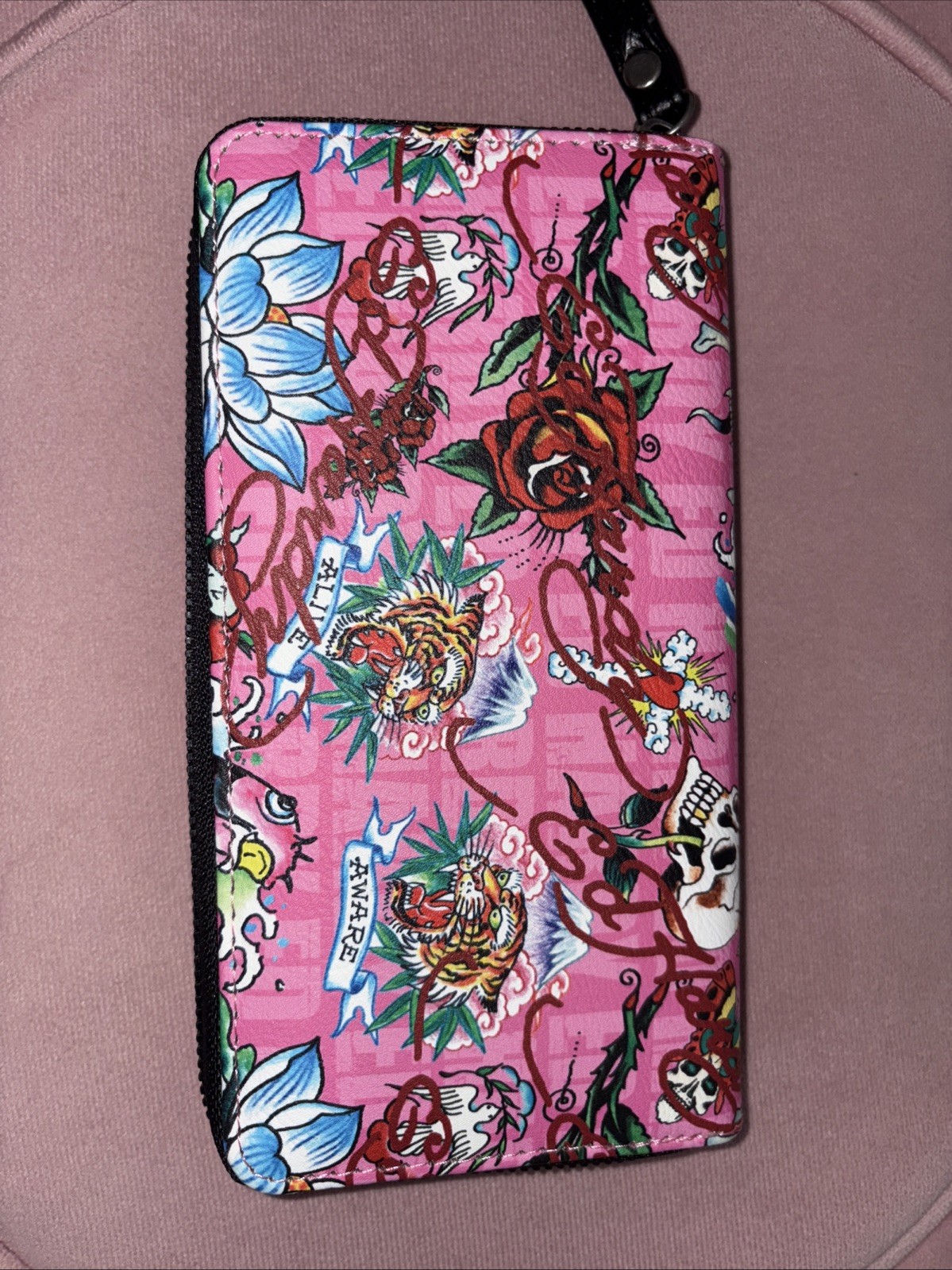 Ed Hardy ‘Love Kills Slowly’ Shoulder Bag W/Adjustable Strap + Pink Wallet