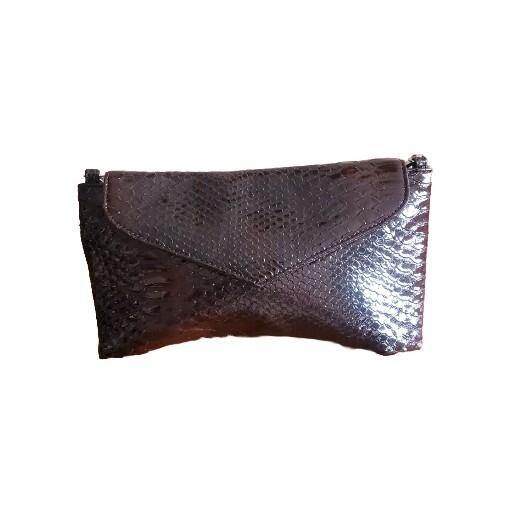SR Sondra Roberts Squared Scales Snakeskin~Detachable Shoulder Chain Clutch Bag