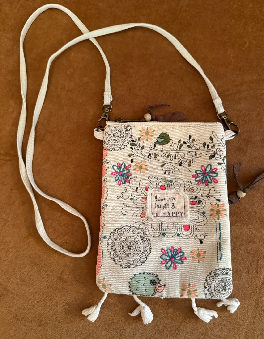Natural Life Crossbody Small Bag Purse live love laugh be happy Floral tote