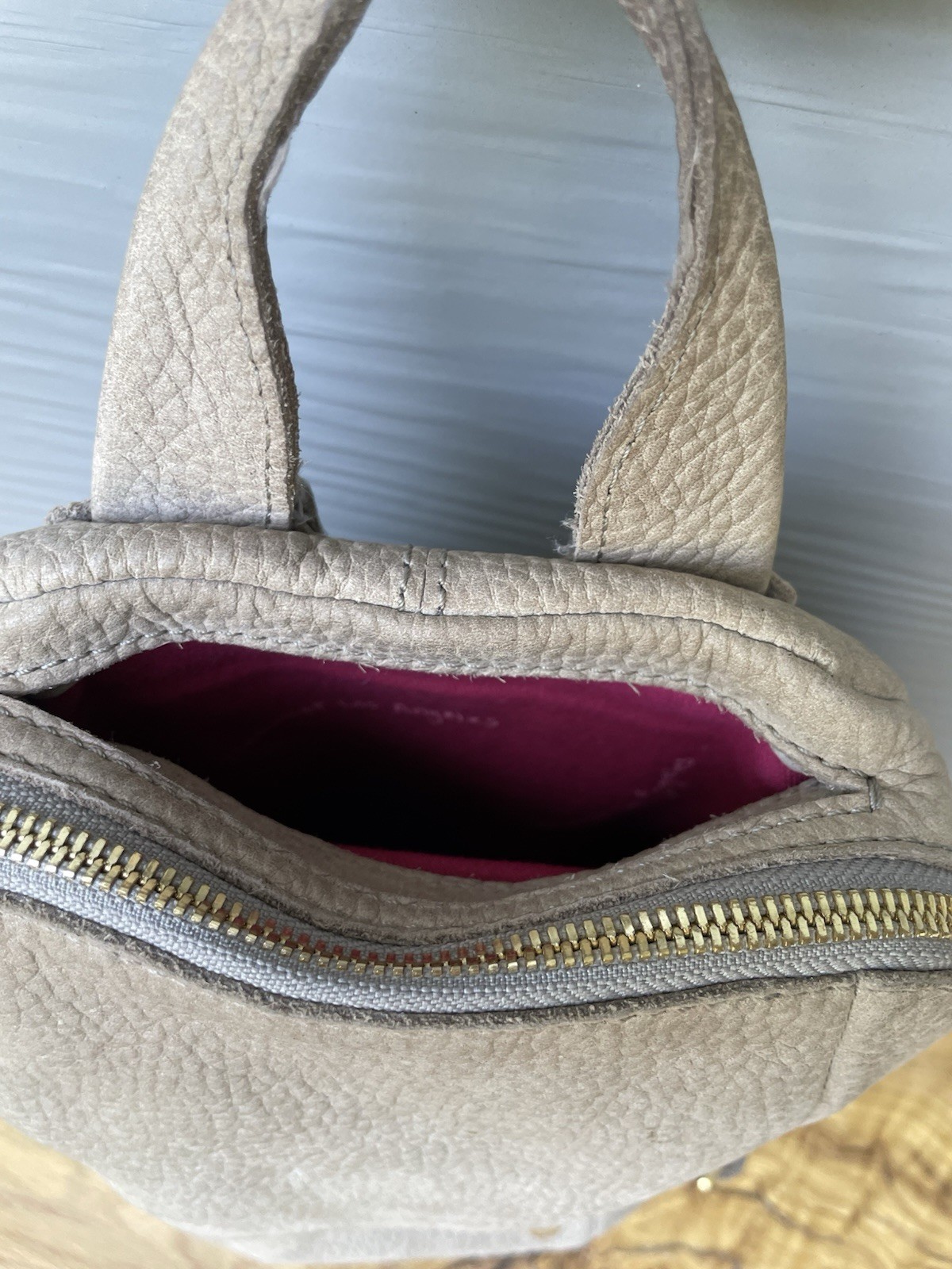 Hammitt Pebble Leather Mini Backpack Taupe With Pink Interior