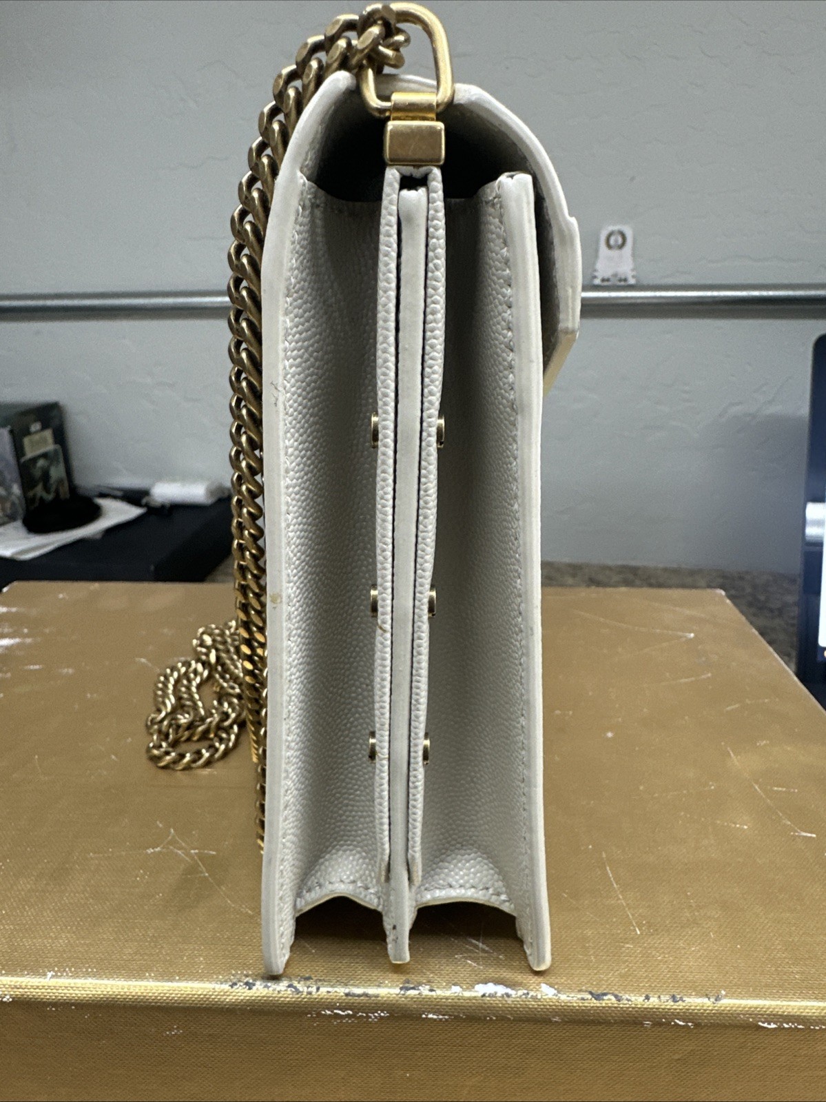 Saint Laurent Cassandra Chain Shoulder Bag Leather White