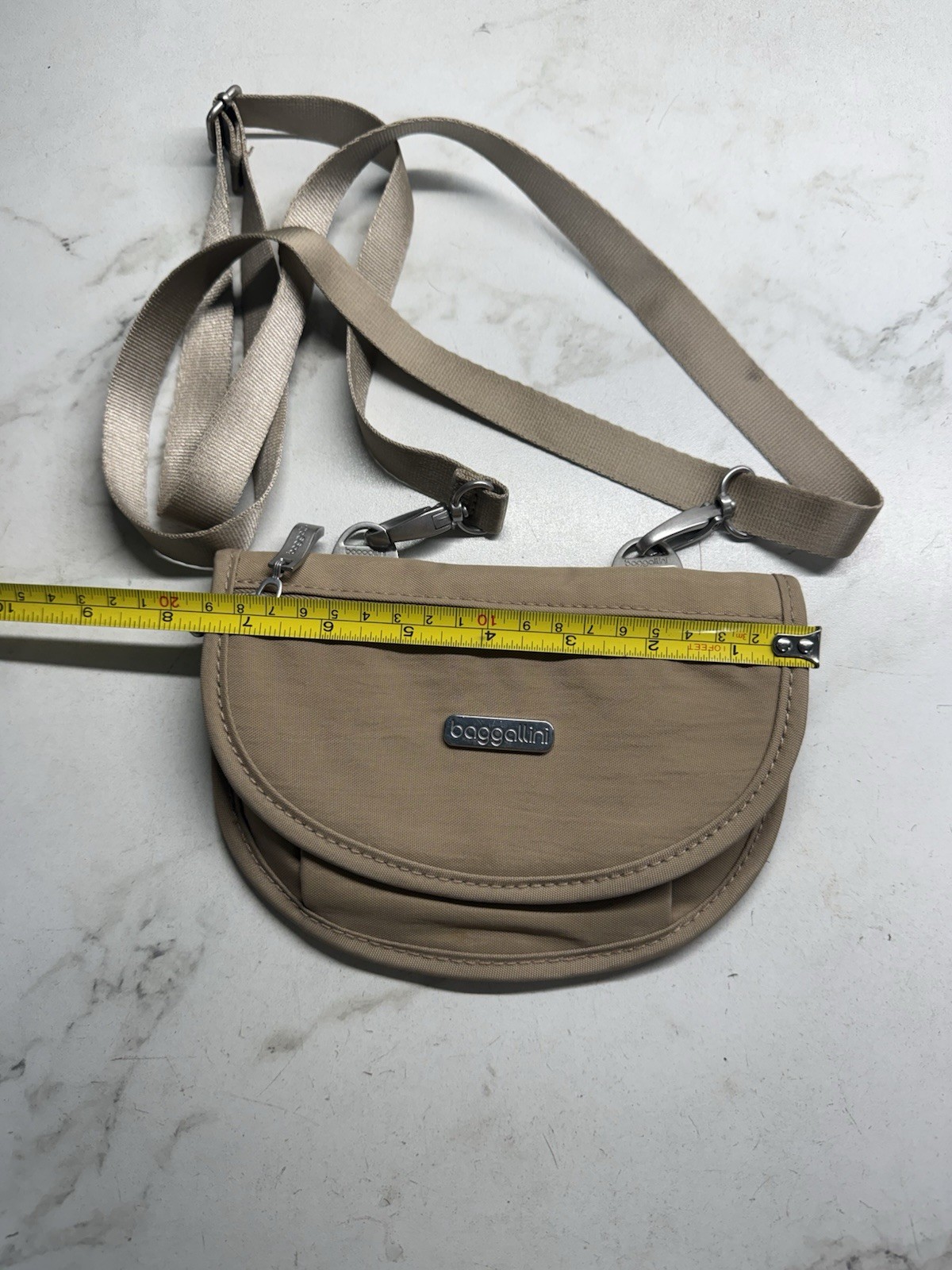 Baggallini Womens Teenee Bag Water Resistant Shoulder PURSE Tan Purple CROSSBODY