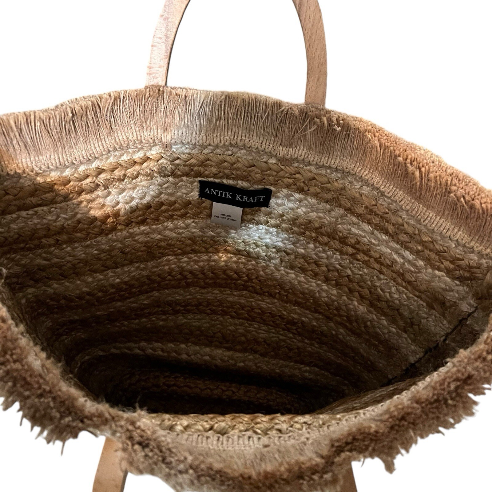 ANTIK KRAFT Hashree Tote Bag Jute Basket Weave Straw Large Wooden Handles