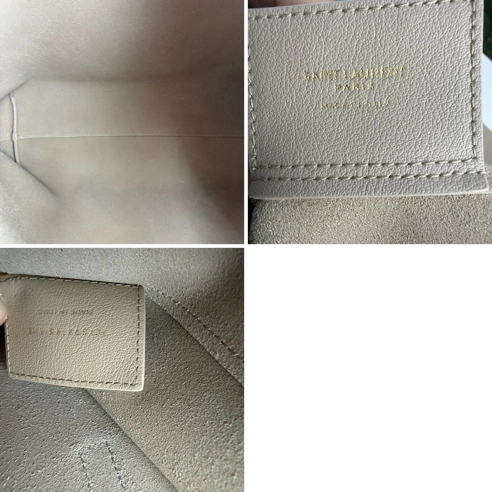 Authentic Saint Laurent Shopping Tote Beige Leather with Pouch