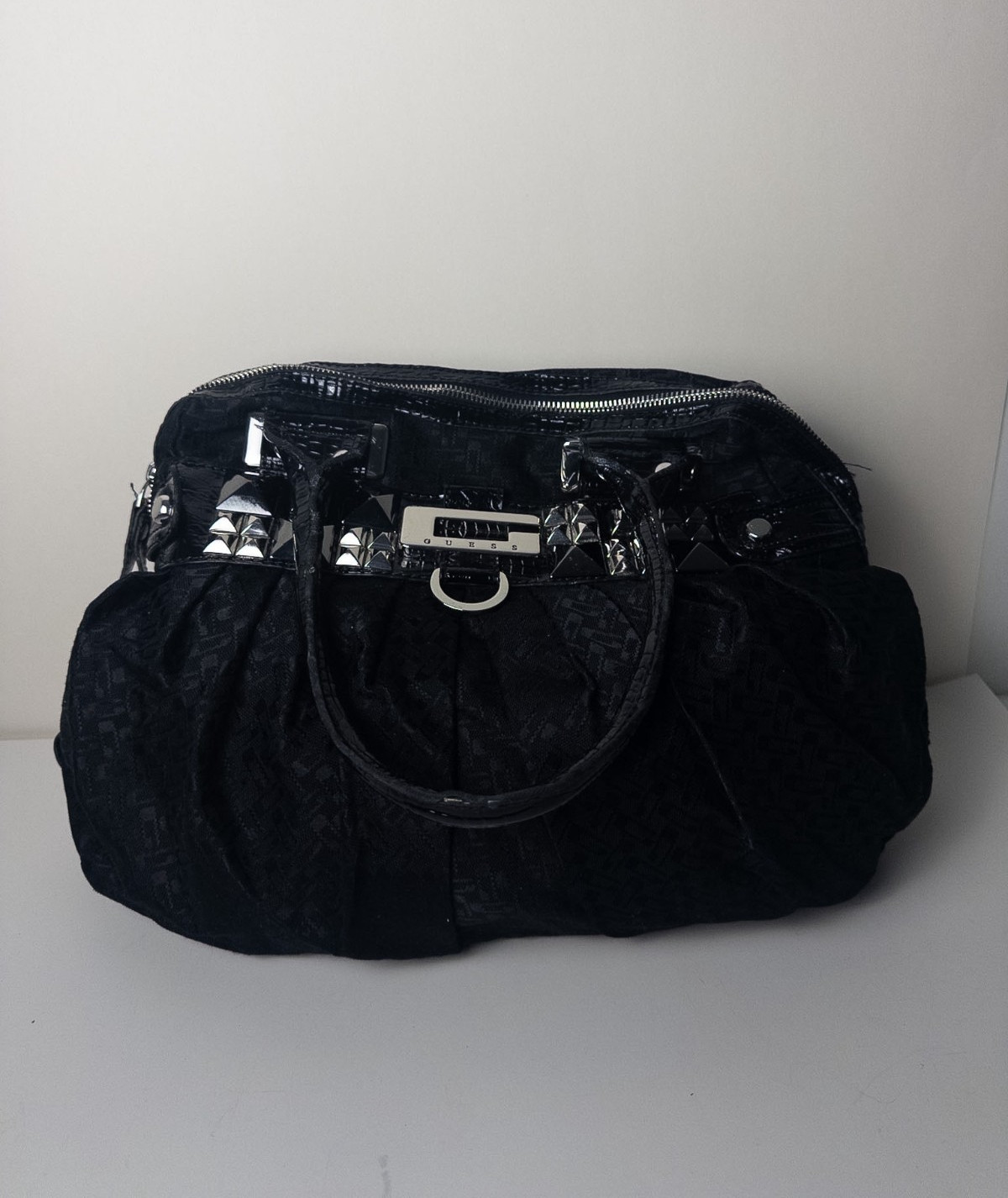 Y2K Leather Shoulder Bag Womens Guess Black Goth Black Croc Hobo