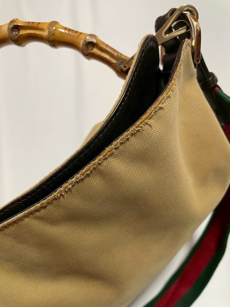 Gucci Hand Bag Shoulder Bag Sherry 2Way Canvas Bamboo Authentic 289T0275