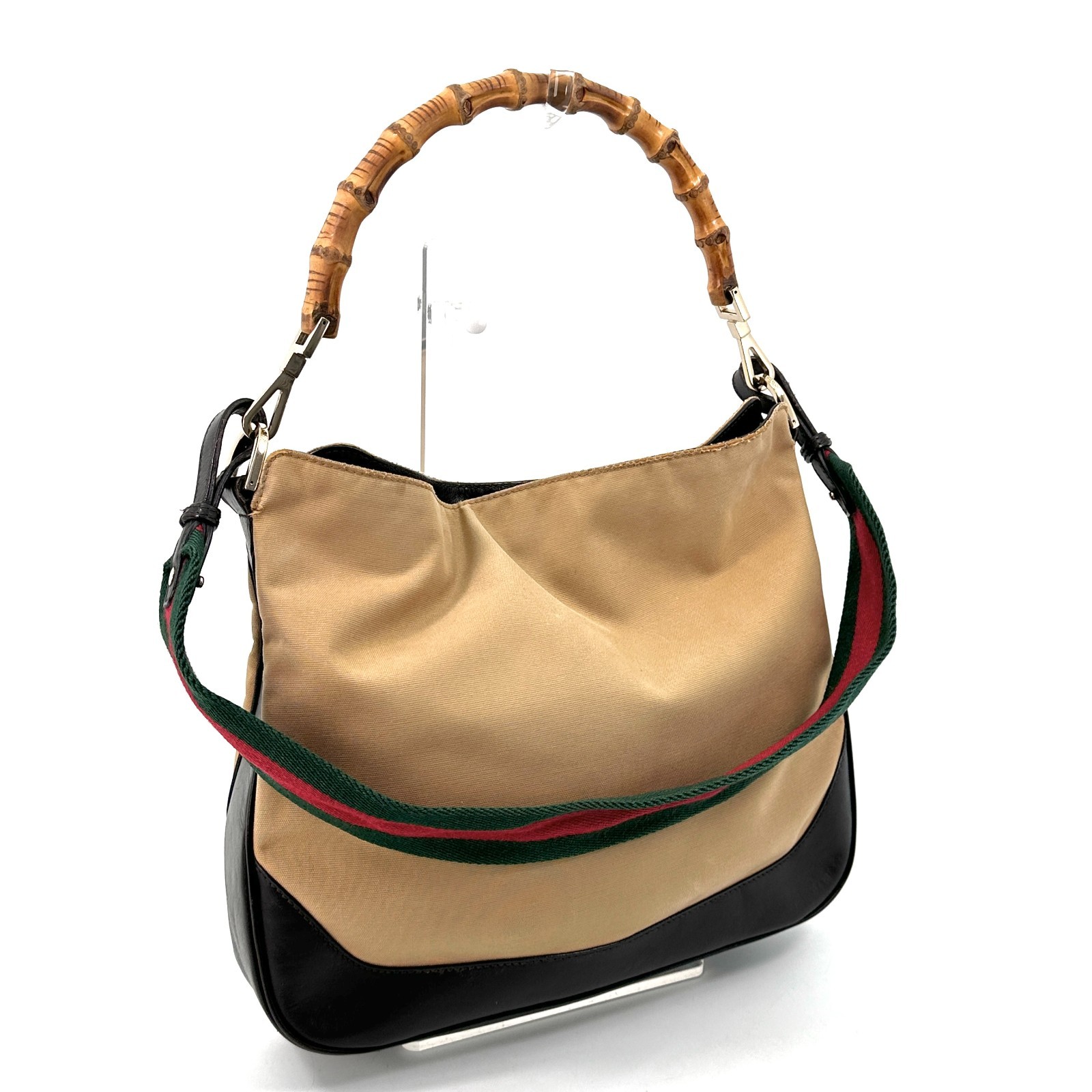 Gucci Hand Bag Shoulder Bag Sherry 2Way Canvas Bamboo Authentic 289T0275