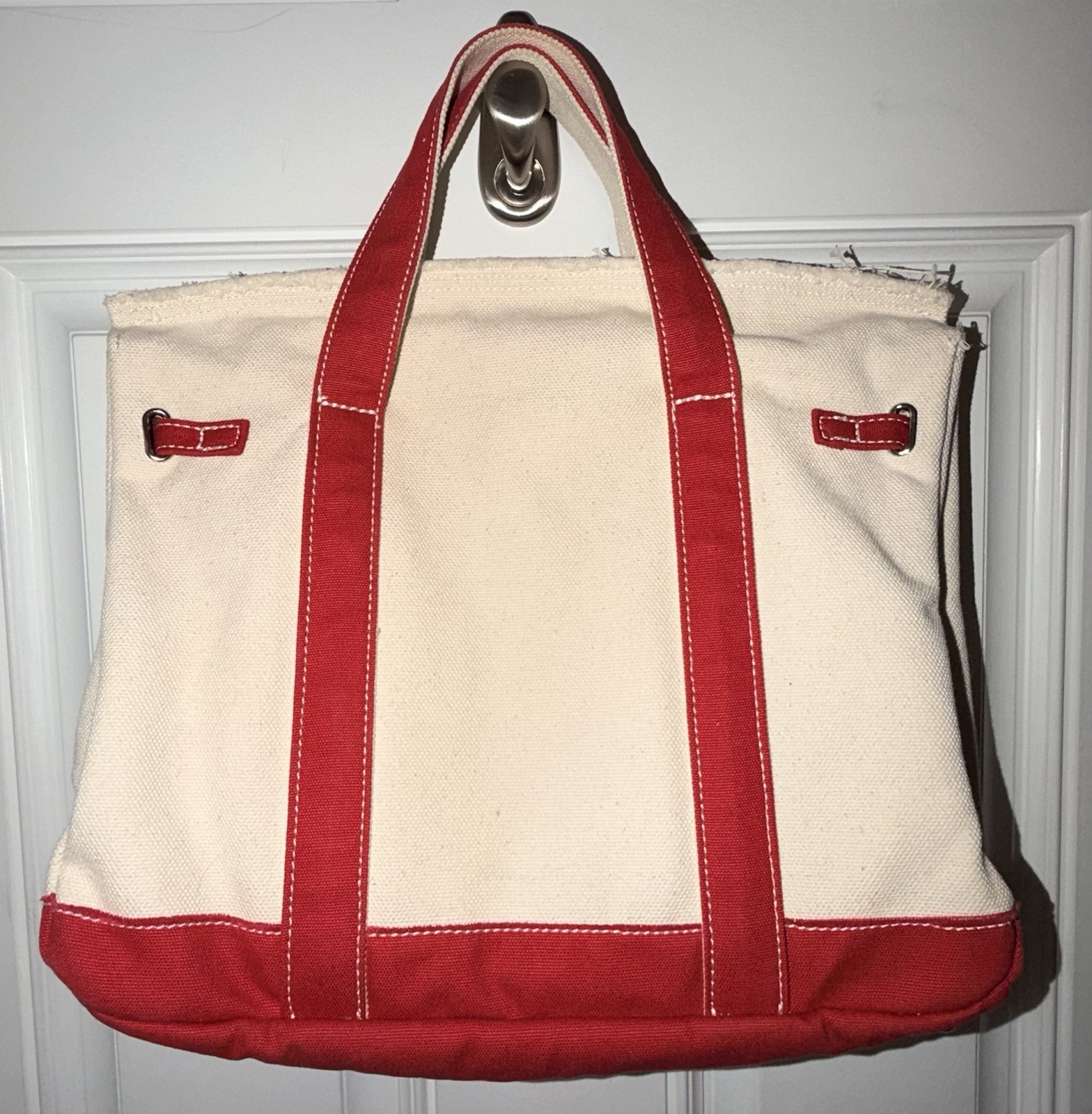 Sunwin Madaket Large Classic Tote Red & Cream Canvas Crossbody Strap Added EUC