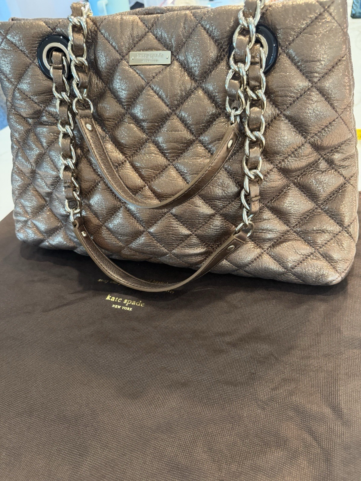 kate spade handbag Bronze Metallic Quilted Gold Chain Straps