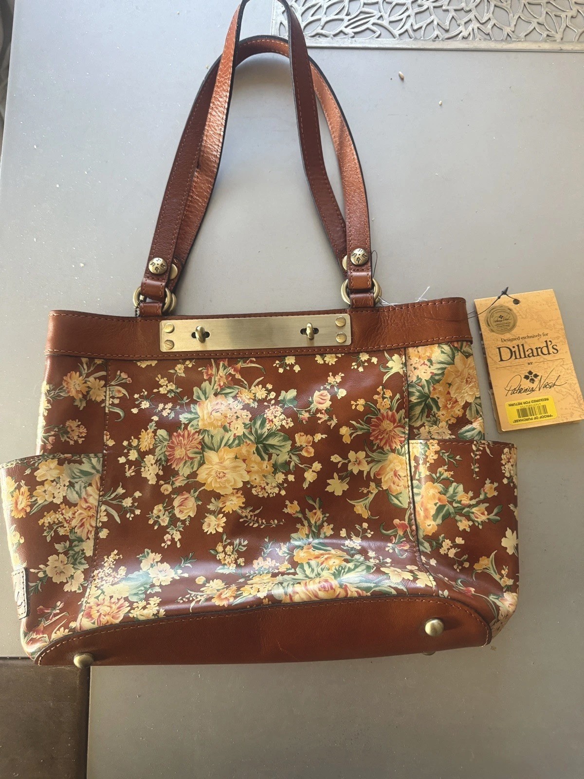 NWT $199 PATRICIA NASH Rayleigh TOTE Vintage Botanical FLORAL Leather brown