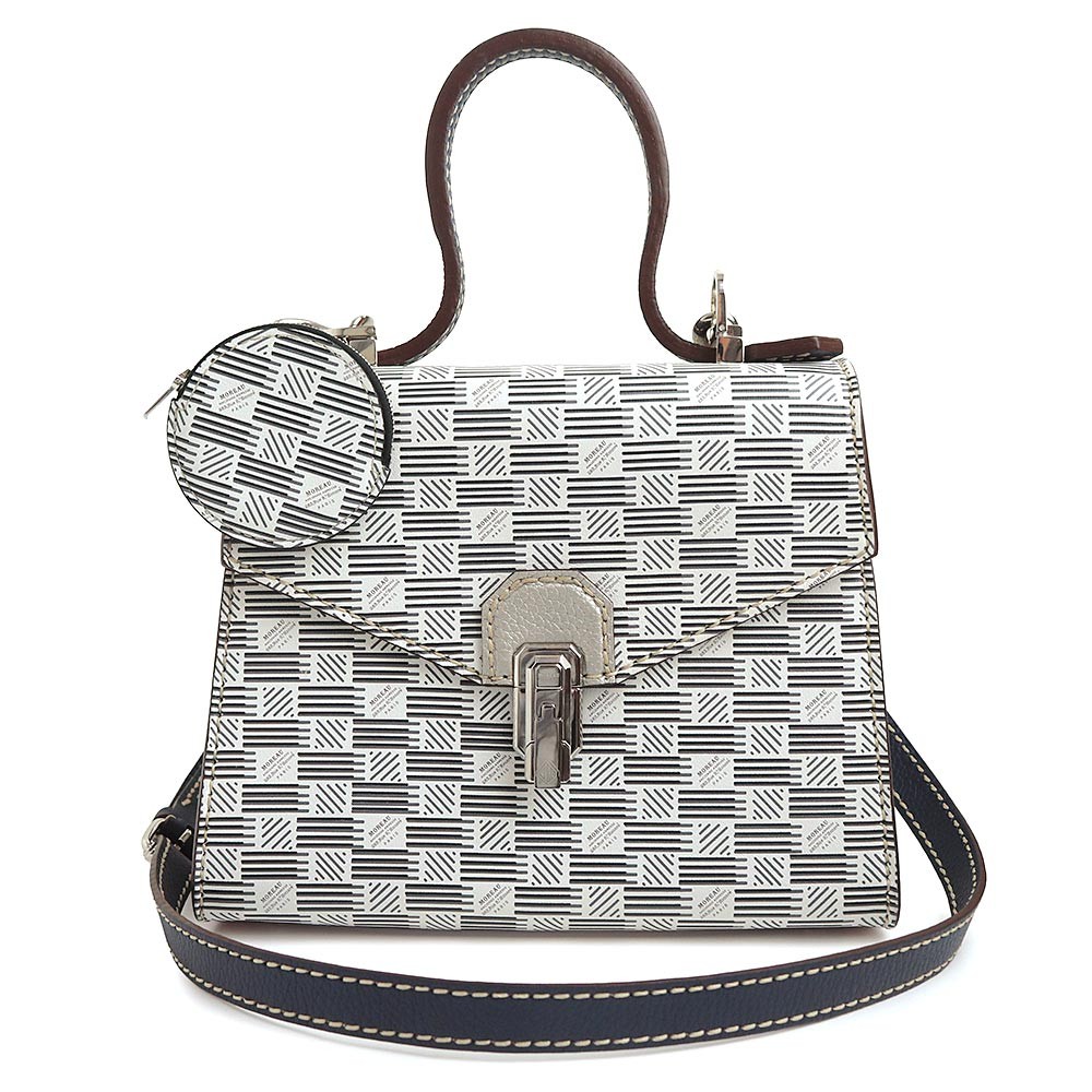 MOREAU PARIS Faubourg 49 Top Handle Calfskin, White & Black Handbag