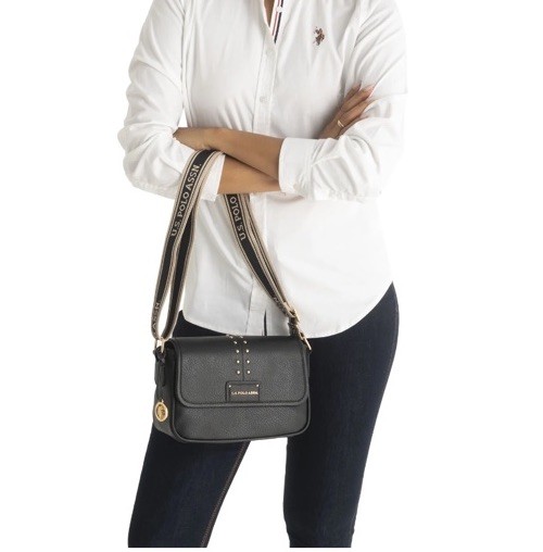 US Polo Assn Black Studded Handbag Crossbody Strap Bag Charm 9 x 6 x 5.5 in NWT