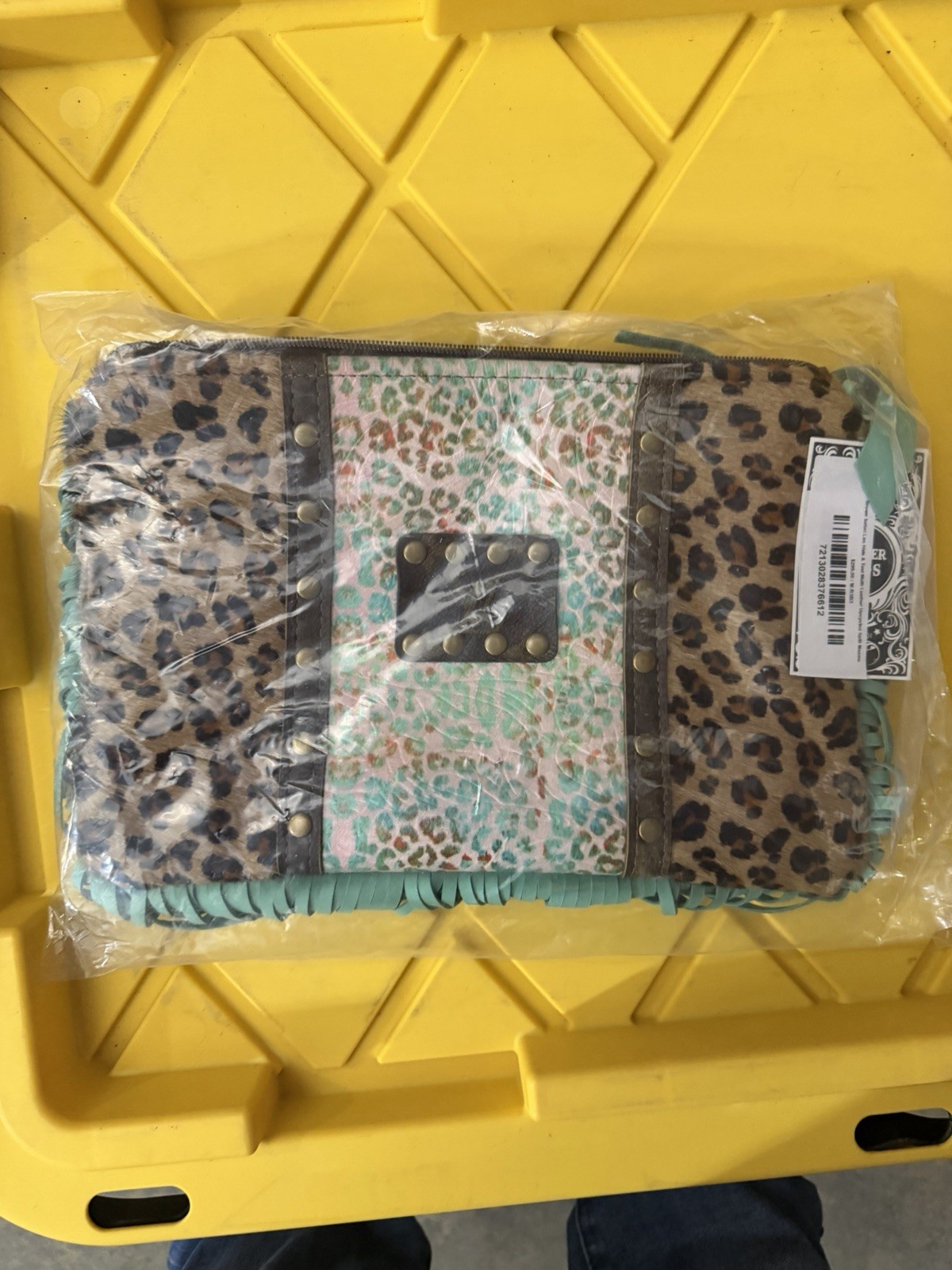 Brown Safari Leather Hide With mint Leopard Print Maxine