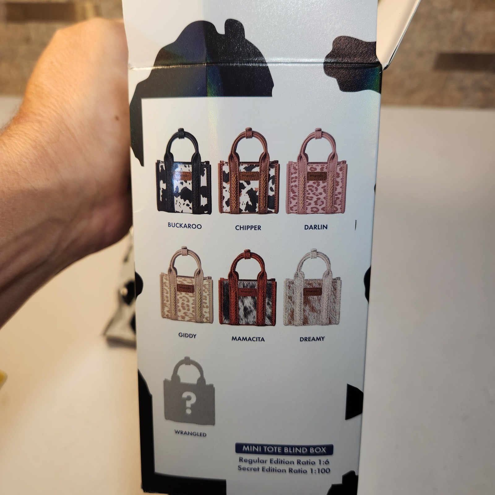 Wrangler Mini Fun Size Tote Keychain Buckaroo Cow Print Bag Charm Blind Box NEW