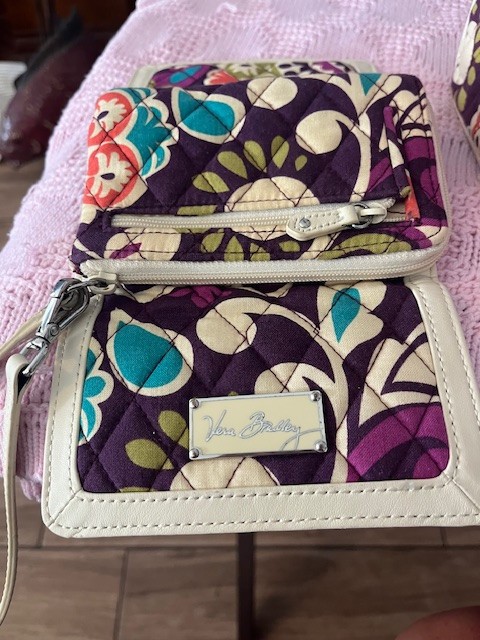 Vera Bradley Caroline with ivory leather trim in Plum Crazy w/ matching wallet