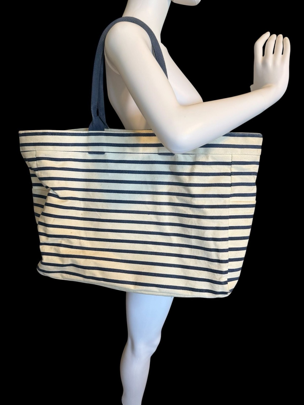 Rockflowerpaper Bateau Stripe Navy Canvas Carryall Tote Bag
