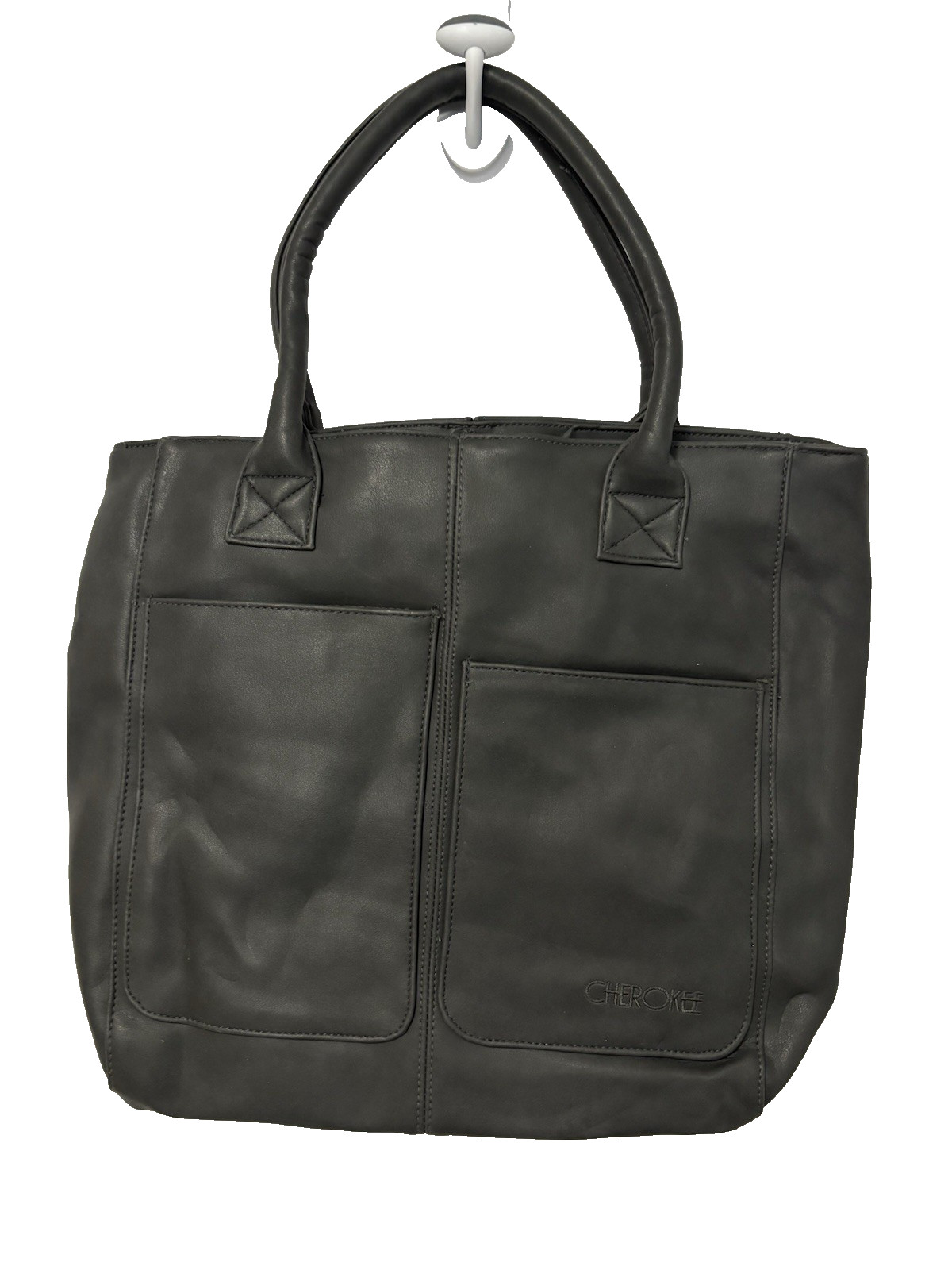 Cherokee Gray Faux Leather Tote Business Office Travel Essential Basic Everyday