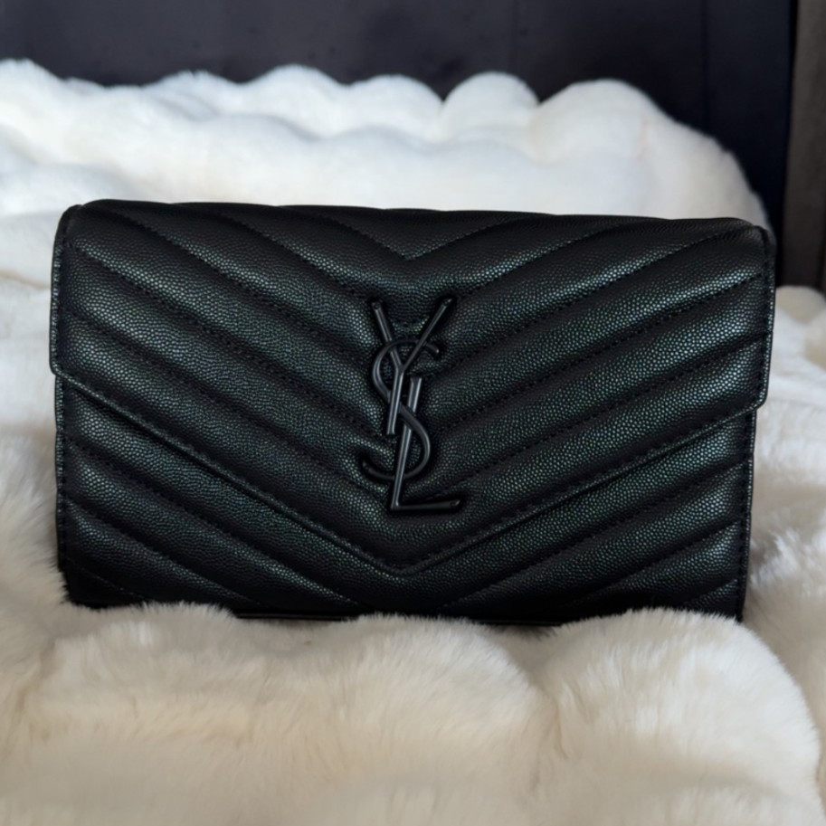 Saint Laurent Black Chevron Quilted Envelope Crossbody Bag w/ Chain Strap