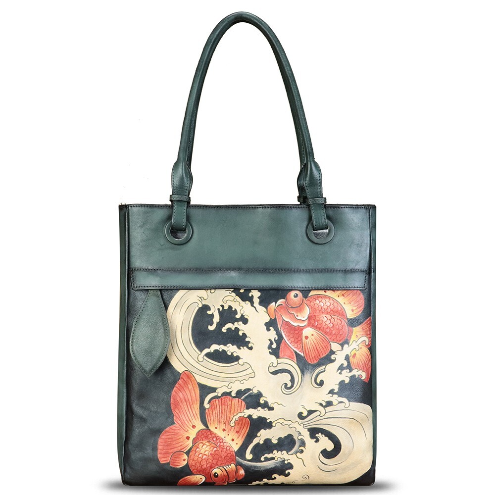 Genuine Leather Purses and Tote Bag for Women Hand Painted Shoulder Bag Satchel