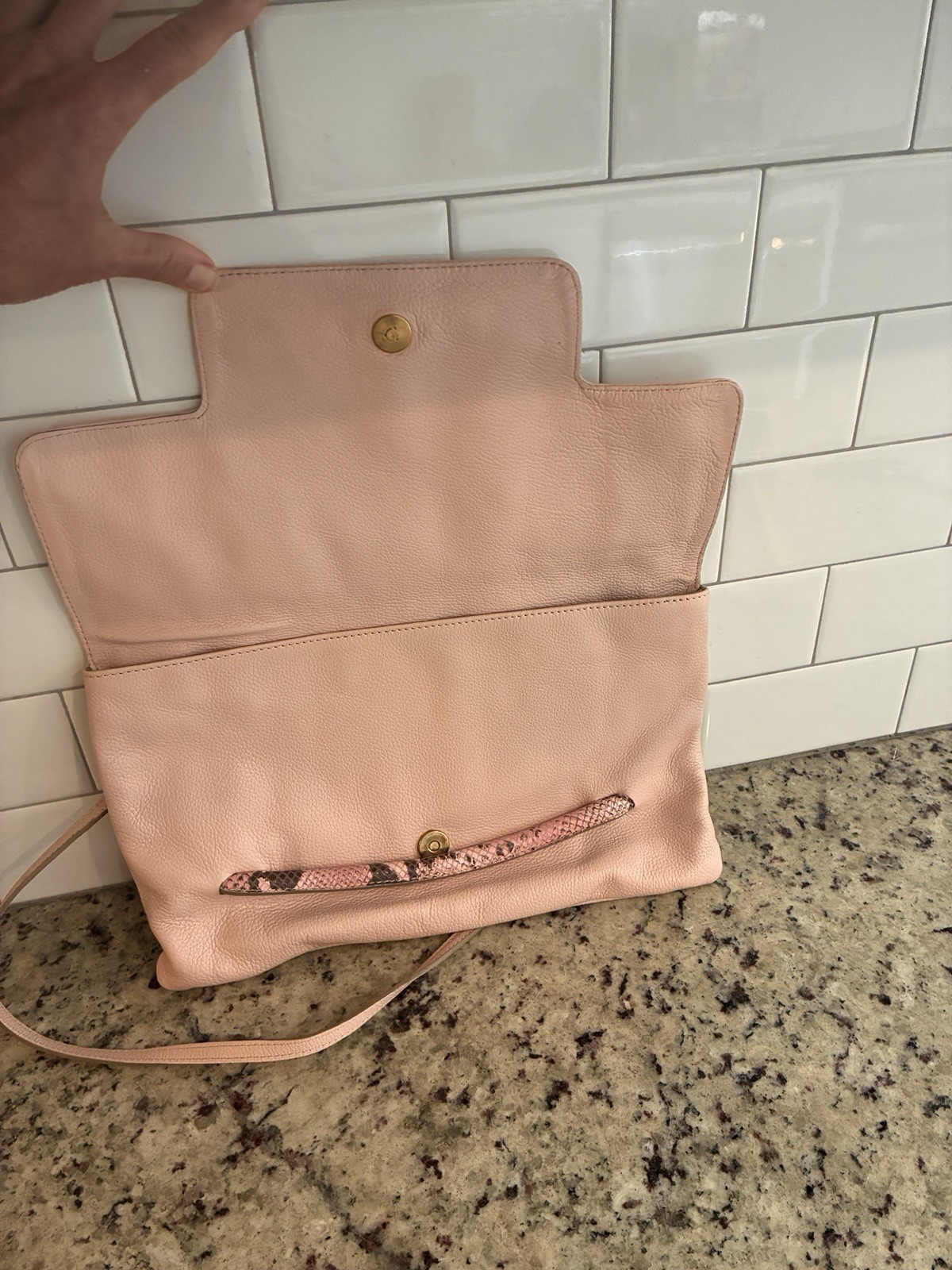 Iacucci Pink Pebbled Shoulder Bag Magnetic Flap Zip Pockets Gold Hardware