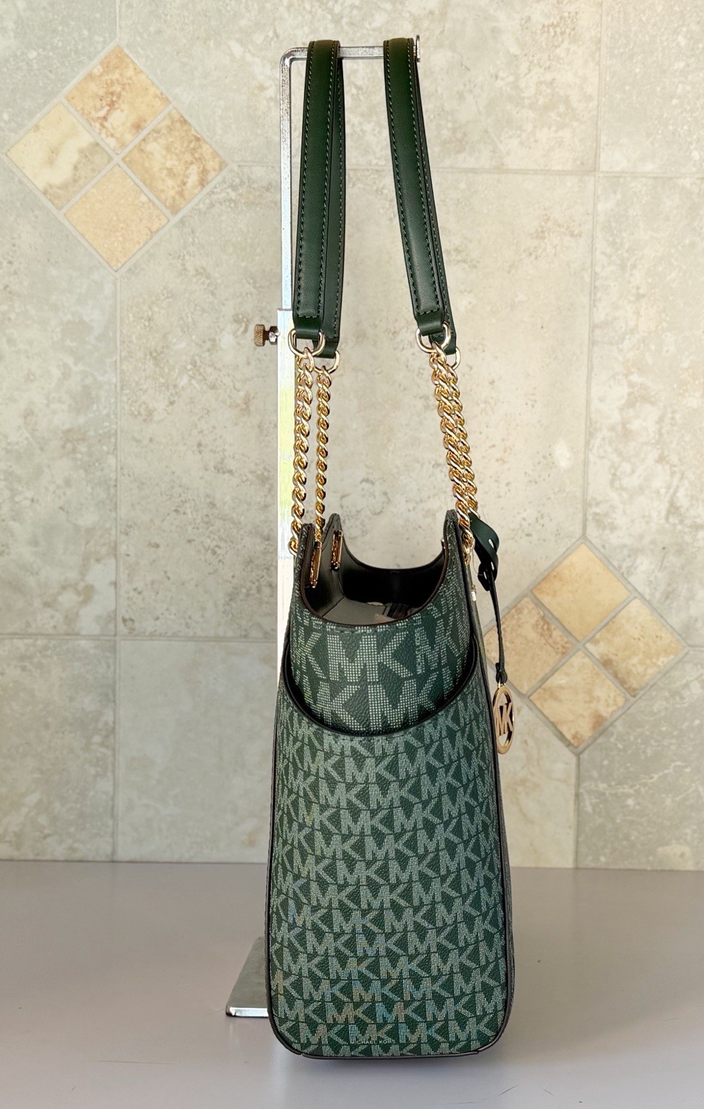 Michael Kors Jet Set Travel Large Shoulder Chain Tote Bag MK Moss Green Multi