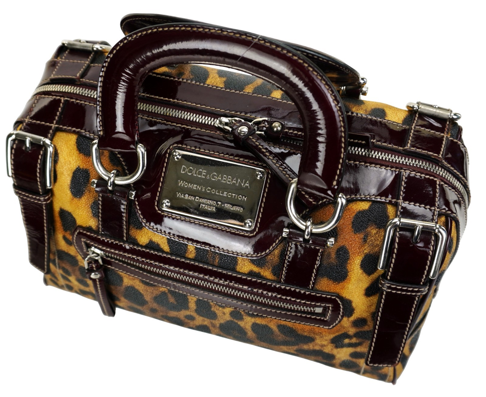 DOLCE & GABBANA Miss Easy Way Leopard Print Canvas Leather Boston Tote Bag