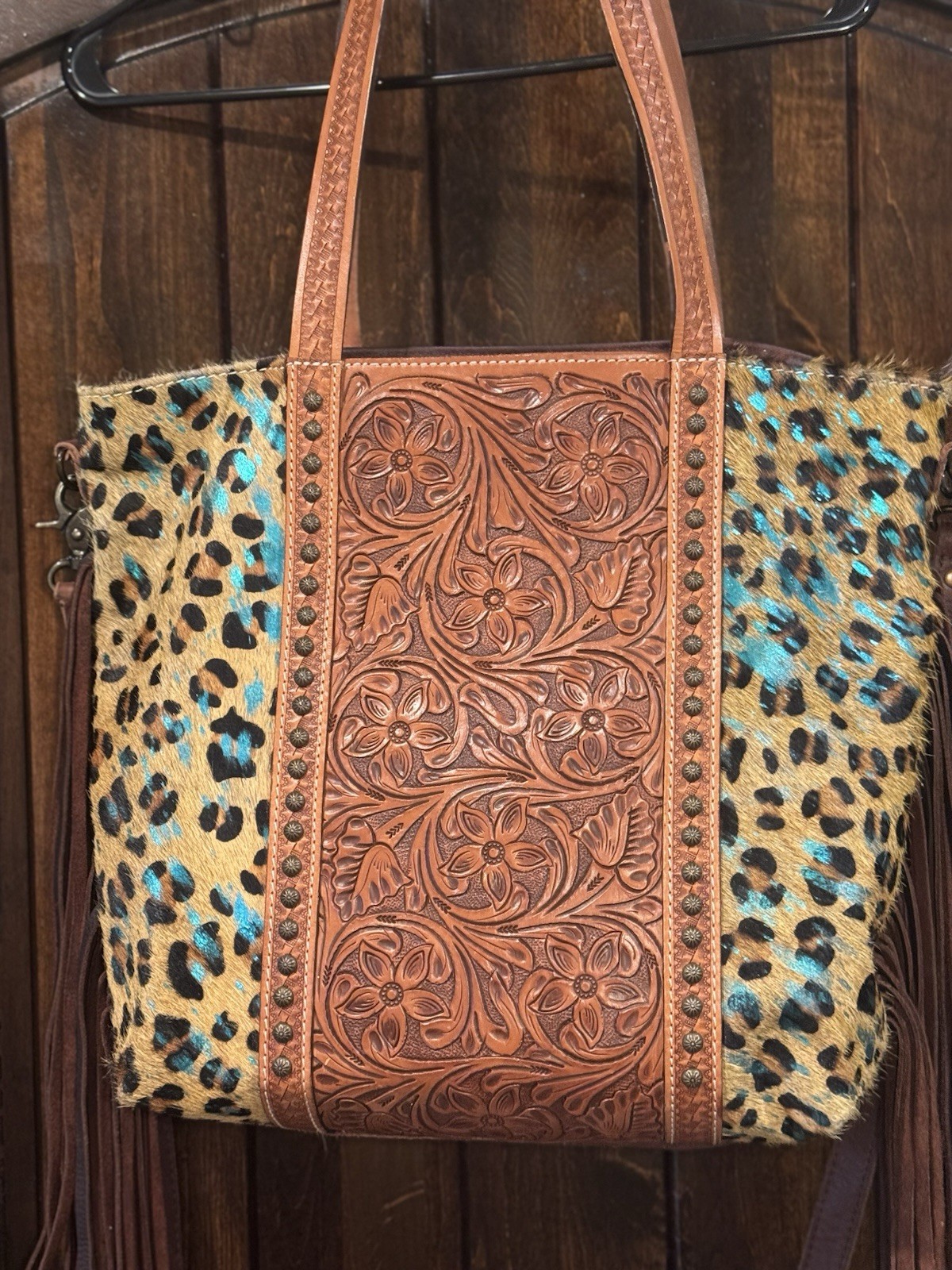 AMERICAN DARLING TOOLED LEATHER COW HAIR HANDBAG Crossbody Cowboy Western Rodeo