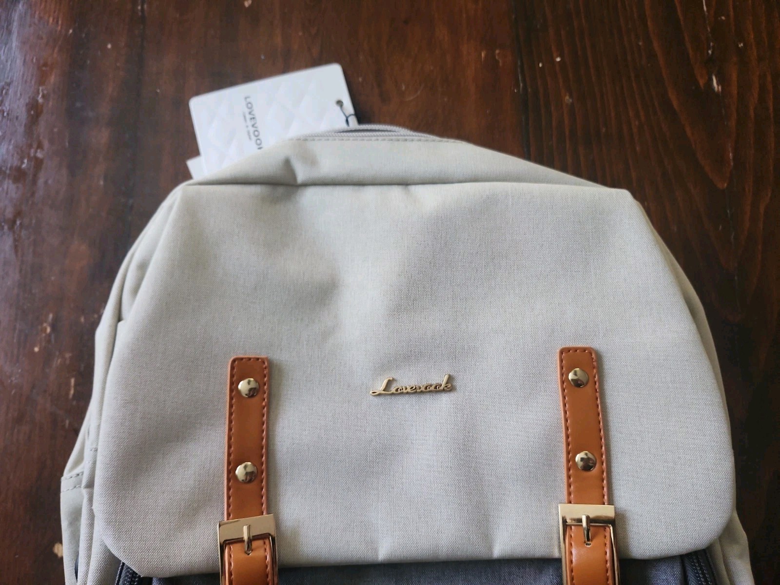 Lovevook Grey & Beige Canvas Fabric Laptop Backpack New With Tag