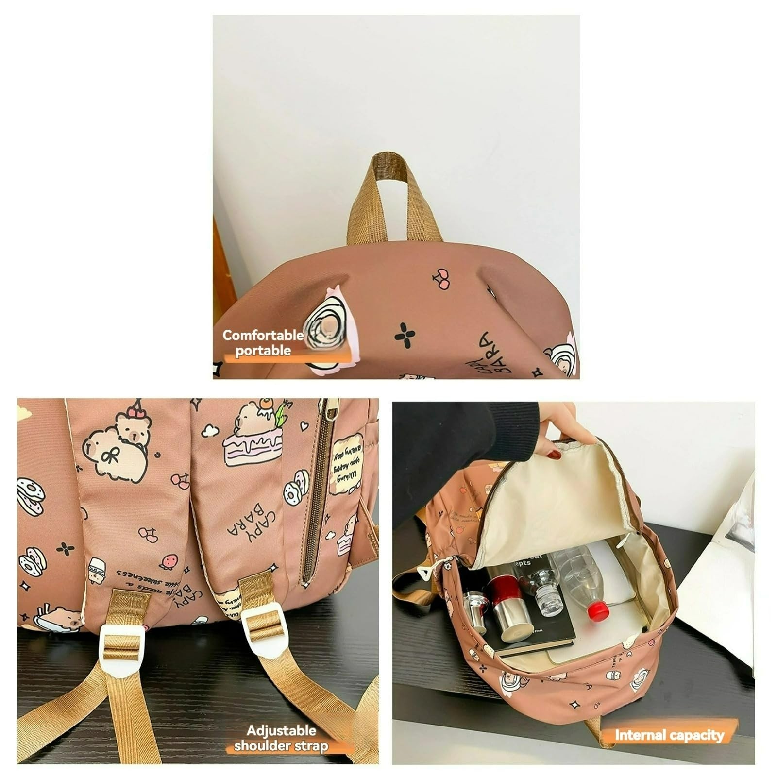 Fashionable Large Capacity Print Backpack with Pins and Accessories for Adults