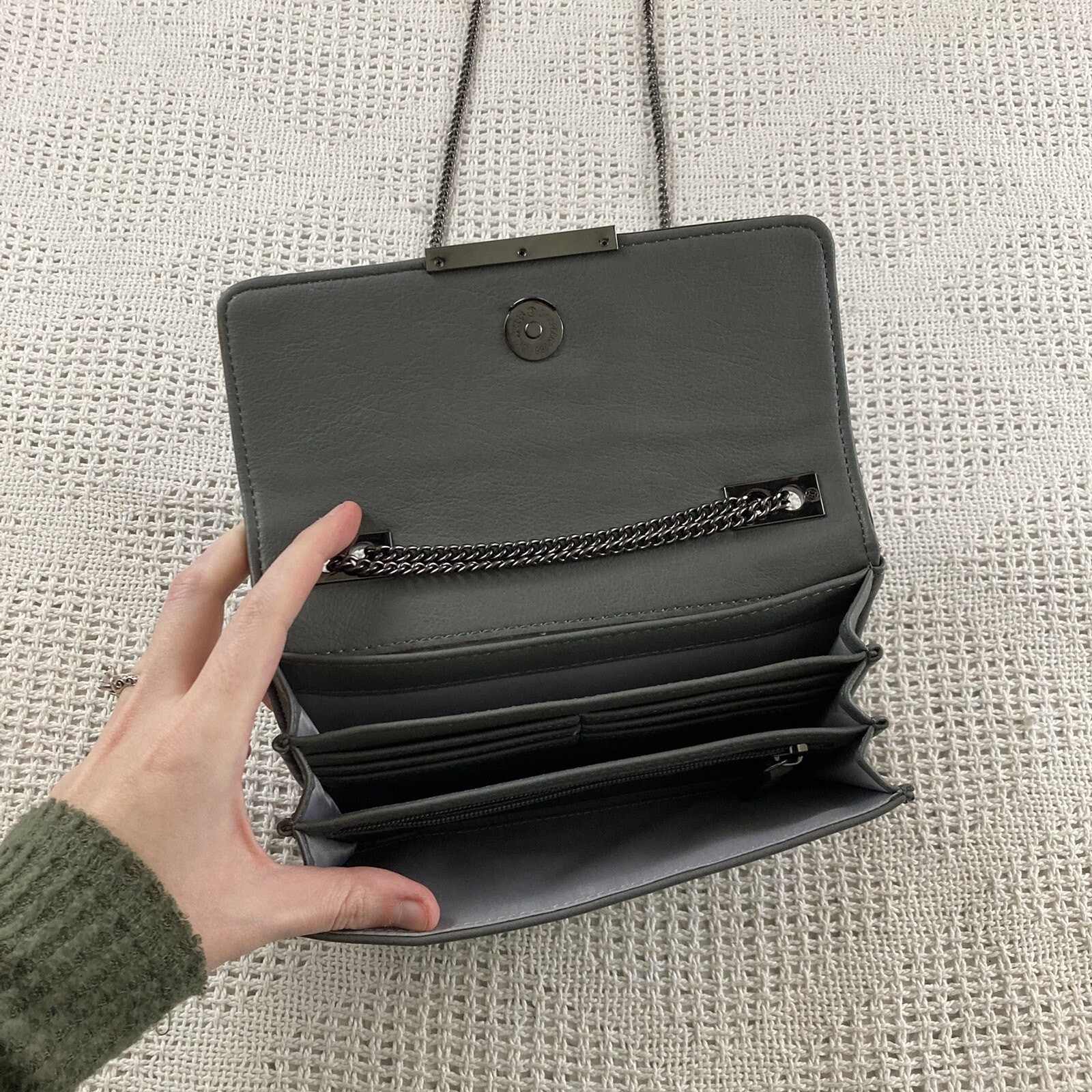Gray Envelope Purse INC Charcoal Chic Adjustable Dark Metal Chain Shoulder Strap
