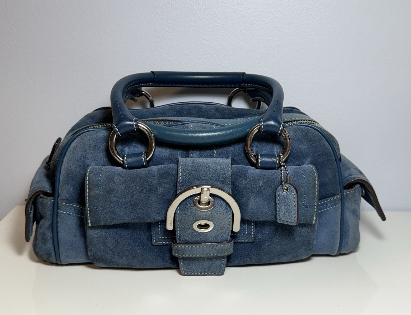 RARE Vintage Coach Soho Suede Satchel in Blue Suede