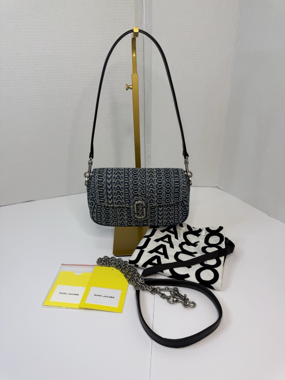 Marc Jacobs Logo The Clover Sun Faded Denim Chain Crossbody Bag-New