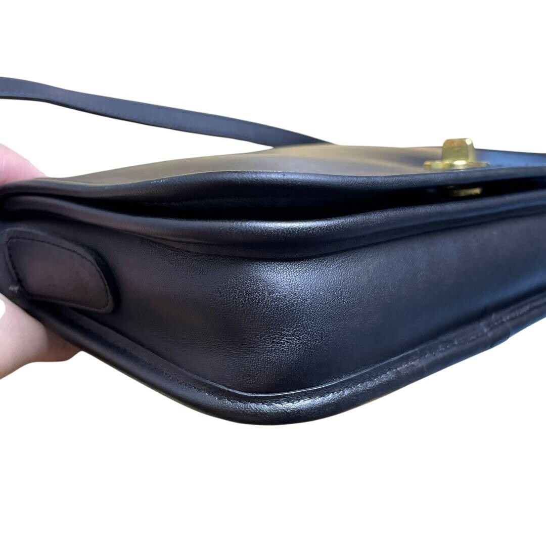 COACH 9755 Black Leather Turn Lock Shoulder Bag USA Vintage Pocket 26cm 117cm