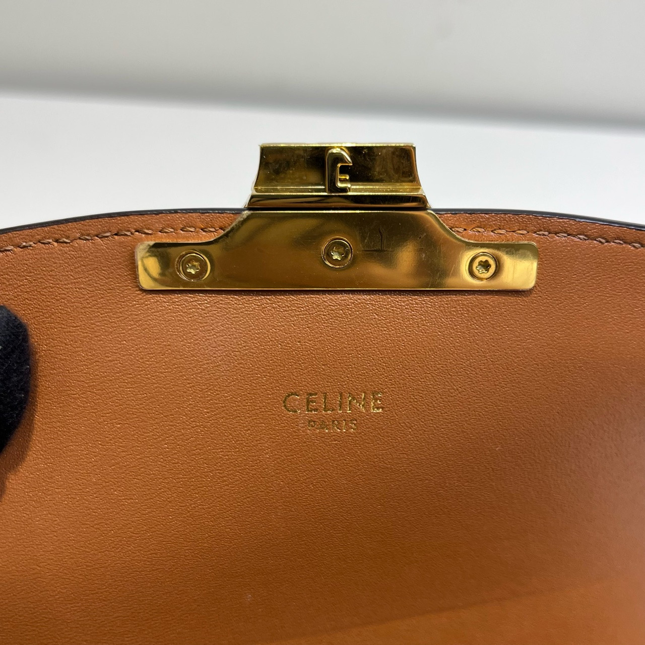 Authentic Celine Teen Triomphe Triomphe Canvas and Calfskin Leather Crossbody