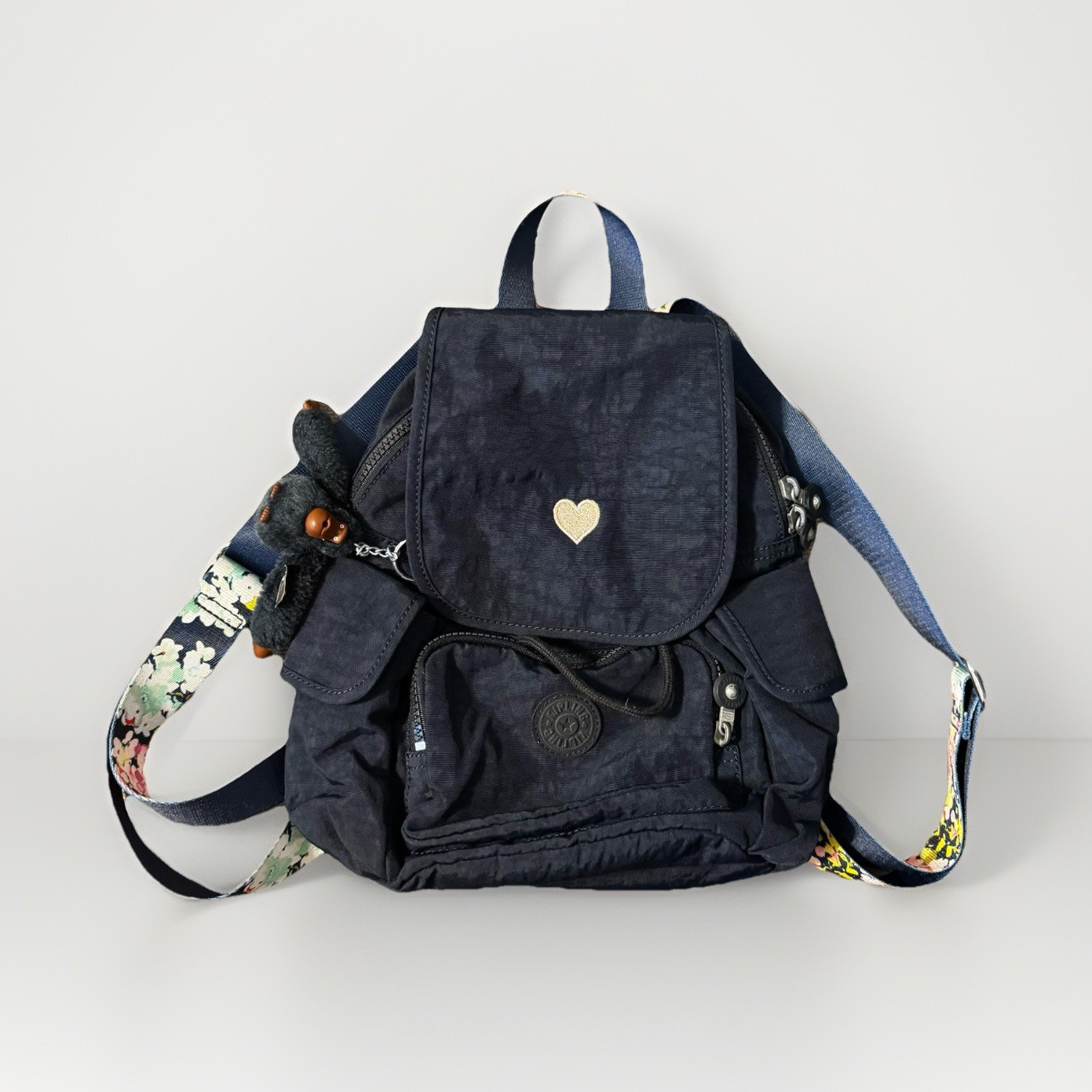 RARE Kipling City Pack Small Prototype Sample Bag – Navy Heart Drawstring