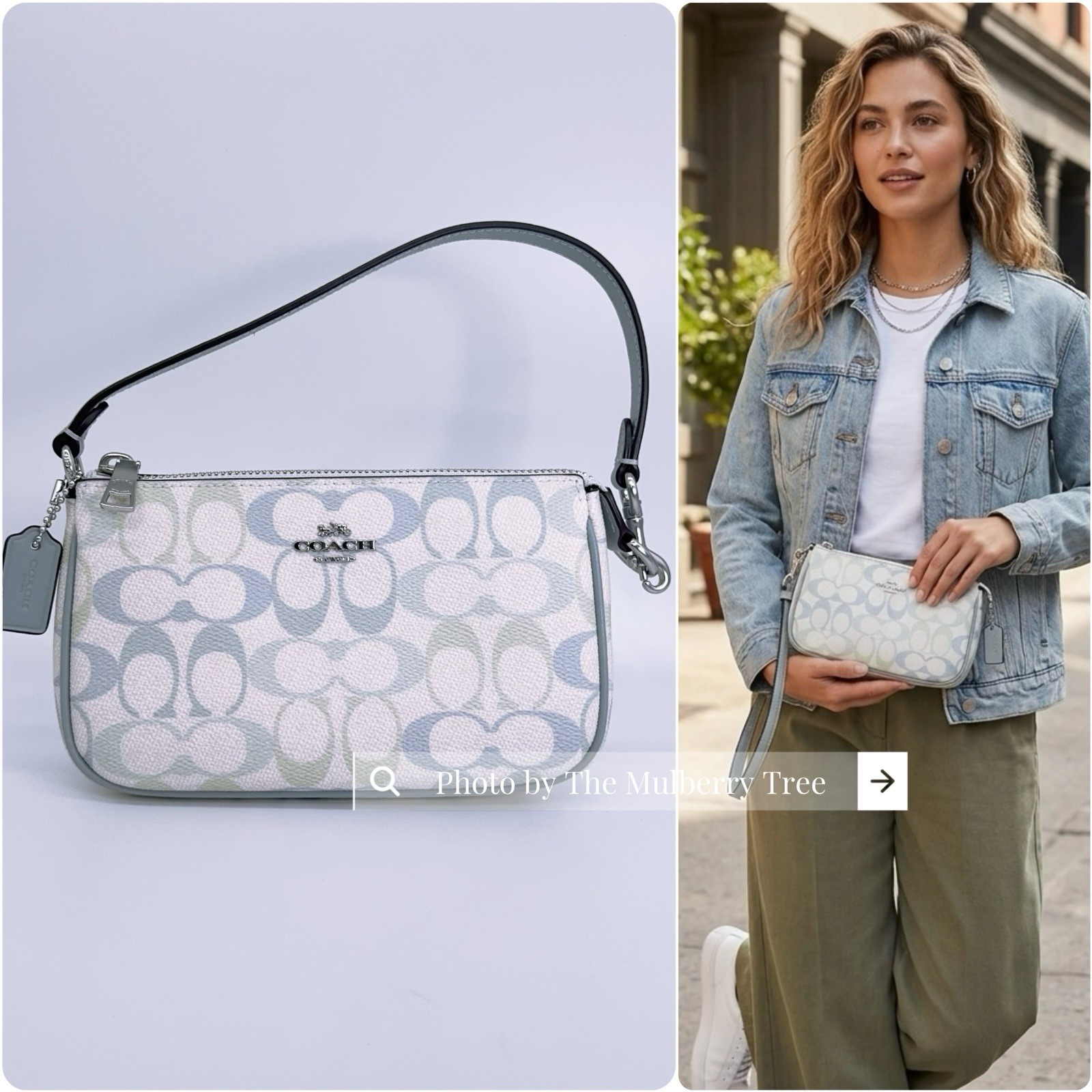 Coach CDW29 Nolita 19 In Pretty Signature Canvas Chalk Blue Wristlet Purse Bag