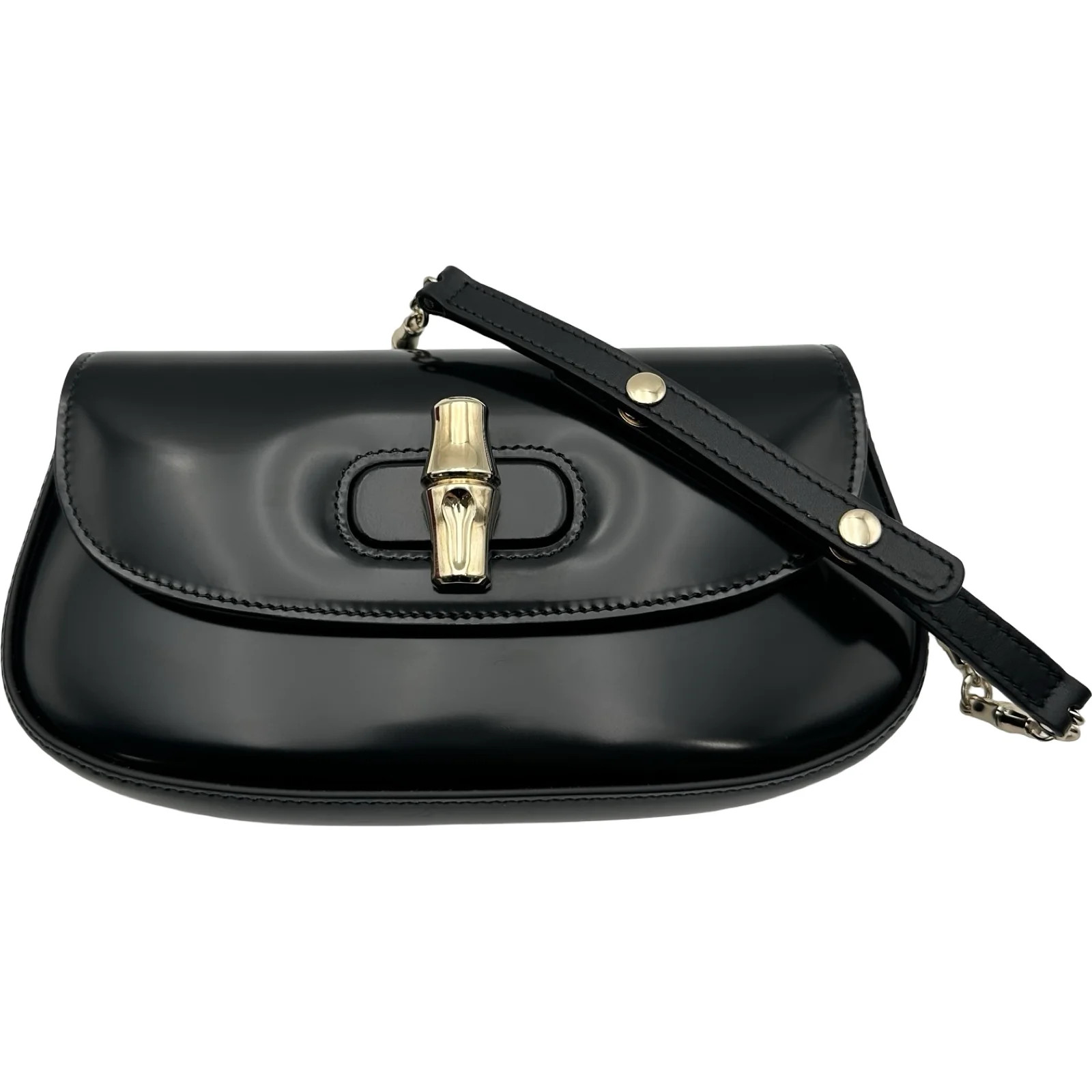 GUCCI Bamboo Night Bag Black Leather Shoulder Bag 830704 #OKB8456