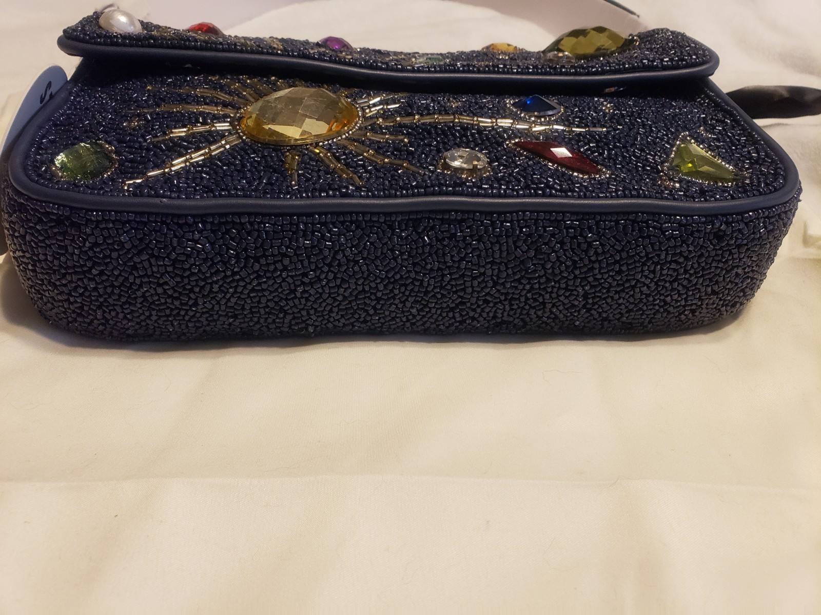 NEW! Staud Tommy Glass Bead Celestial Shoulder Bag In Navy Celestial NWT! Pouch!