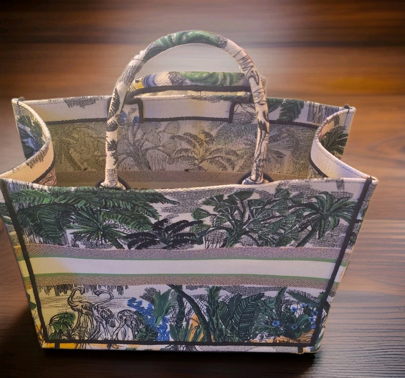 Dior Women’s Tropical Multicolor Tote Bag, Embroidered Logo, Open Top