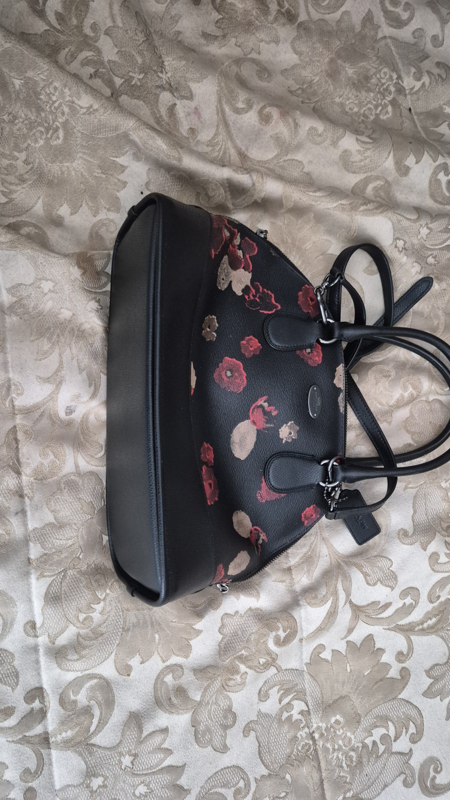 Coach Floral print Dome Satchel, with shoulder strap (Black)