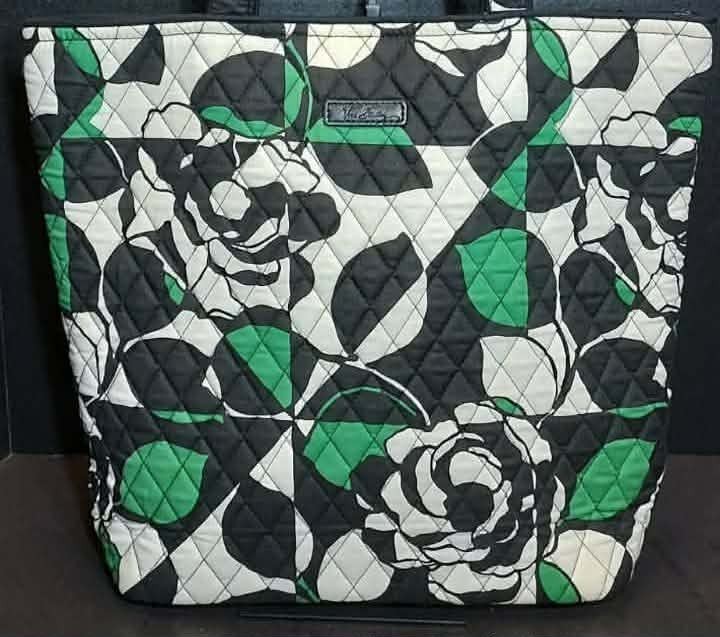 Vera Bradley Vera Tote ~ Imperial Rose ~ Pattern Green, Black, White Retired