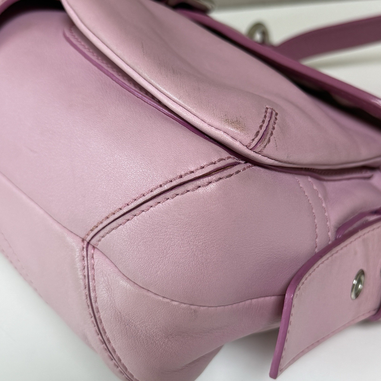 Rare Y2k VTG COACH Soho Double Pocket Buckle Flap Pink Leather Shoulde Bag 3653