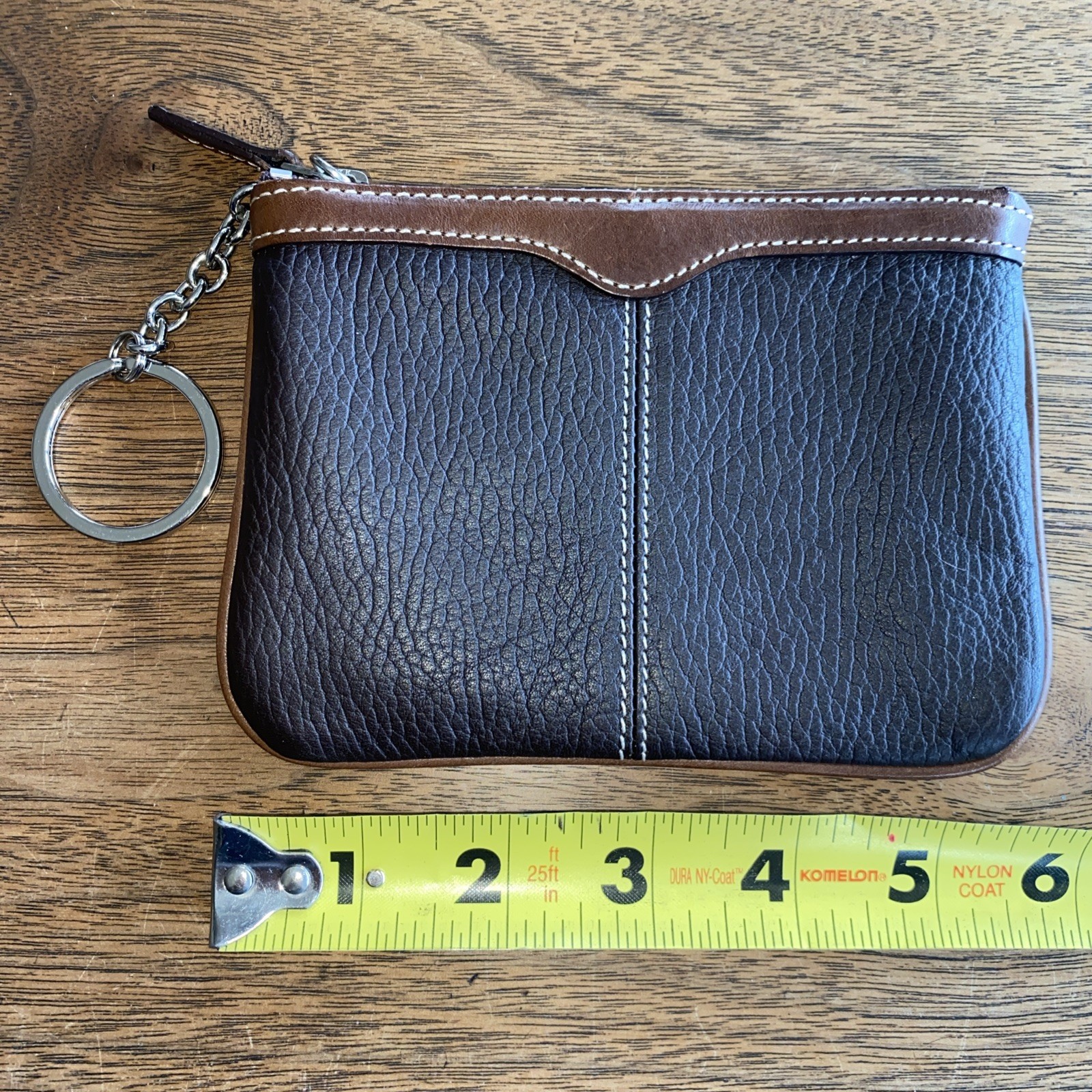 Pebbled Leather Zip Brown two tone Coin Purse NEVER USED NWOT