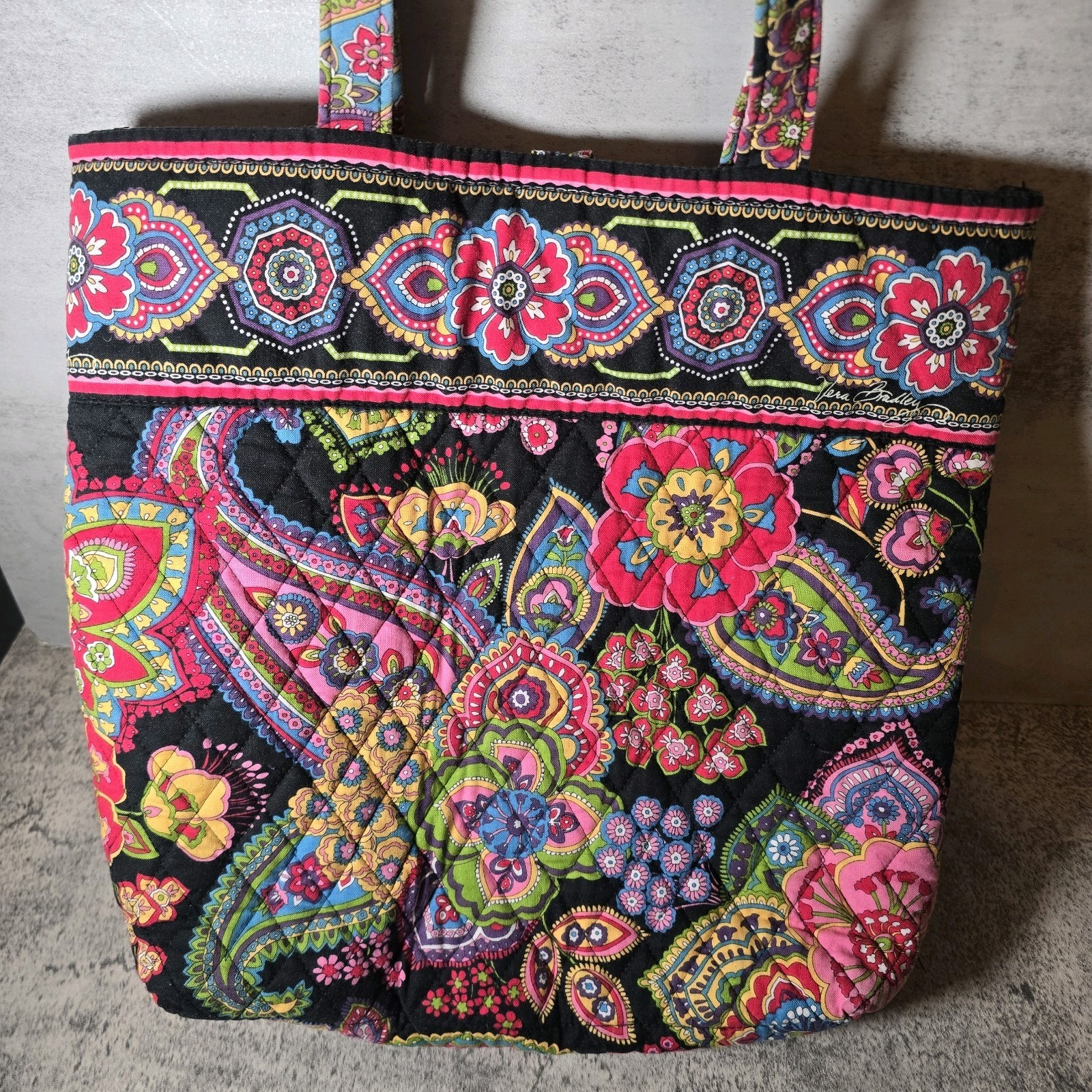 Very Bradly Quilted Shoulder Bag Tote Purse Floral 13x13x4″ Toggle Button Close