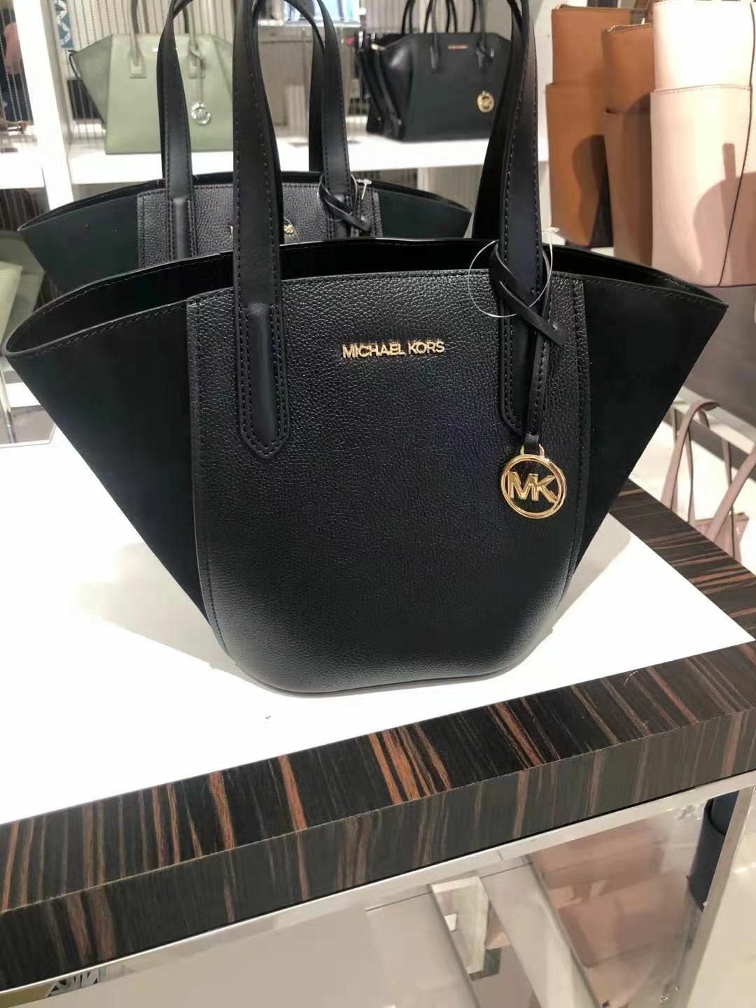 Michael Kors Portia Small Tote Black Leather and Suede 35F1GPAT1S $358 Retail FS